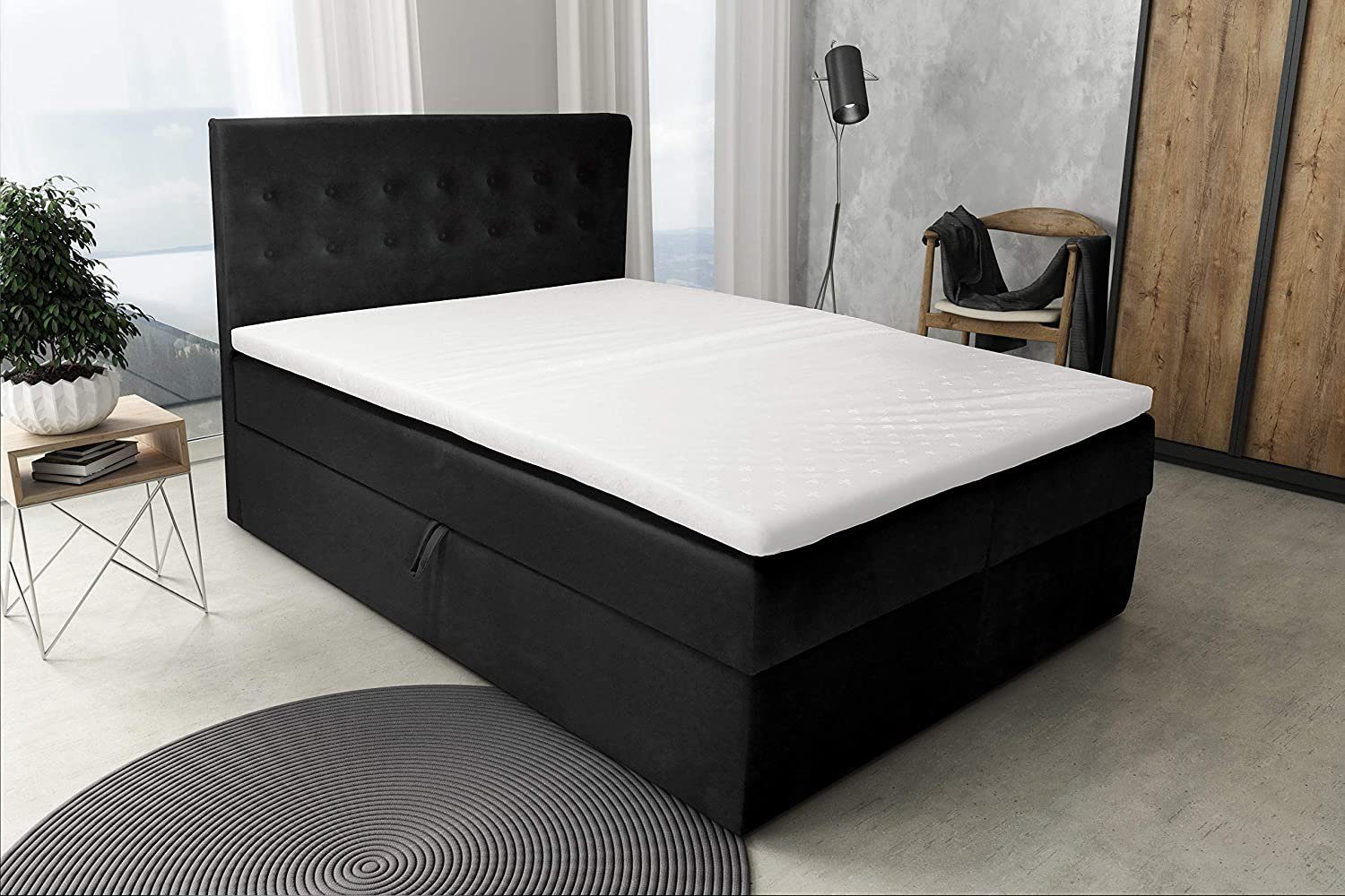 Best for Home Boxspringbett S-Deluxe, mit Bettkasten und Topper Schwarz