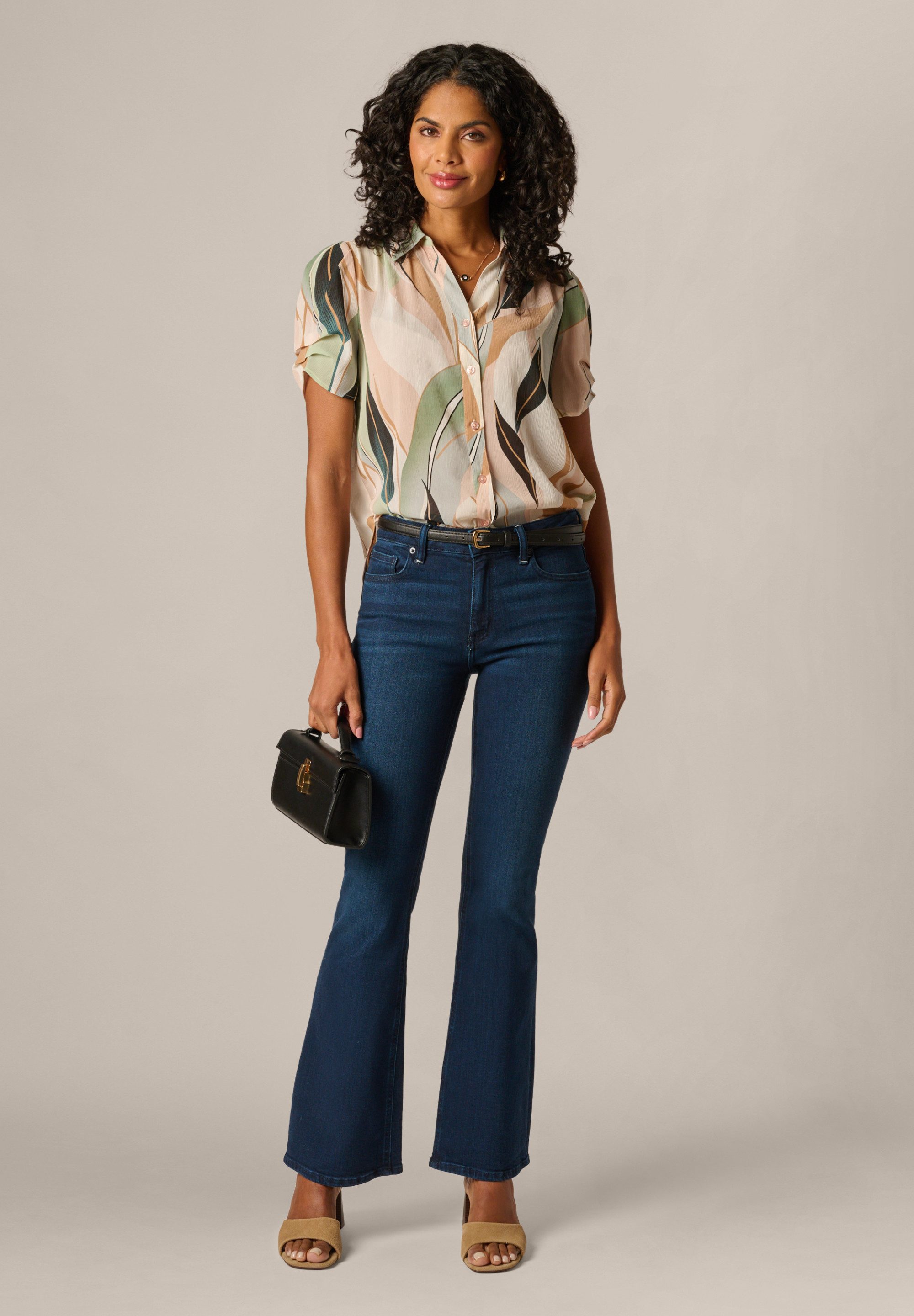 Adrianna Papell Kurzarmbluse Woven Button Front Shirt Klassisch geschnittene, lässige Bluse