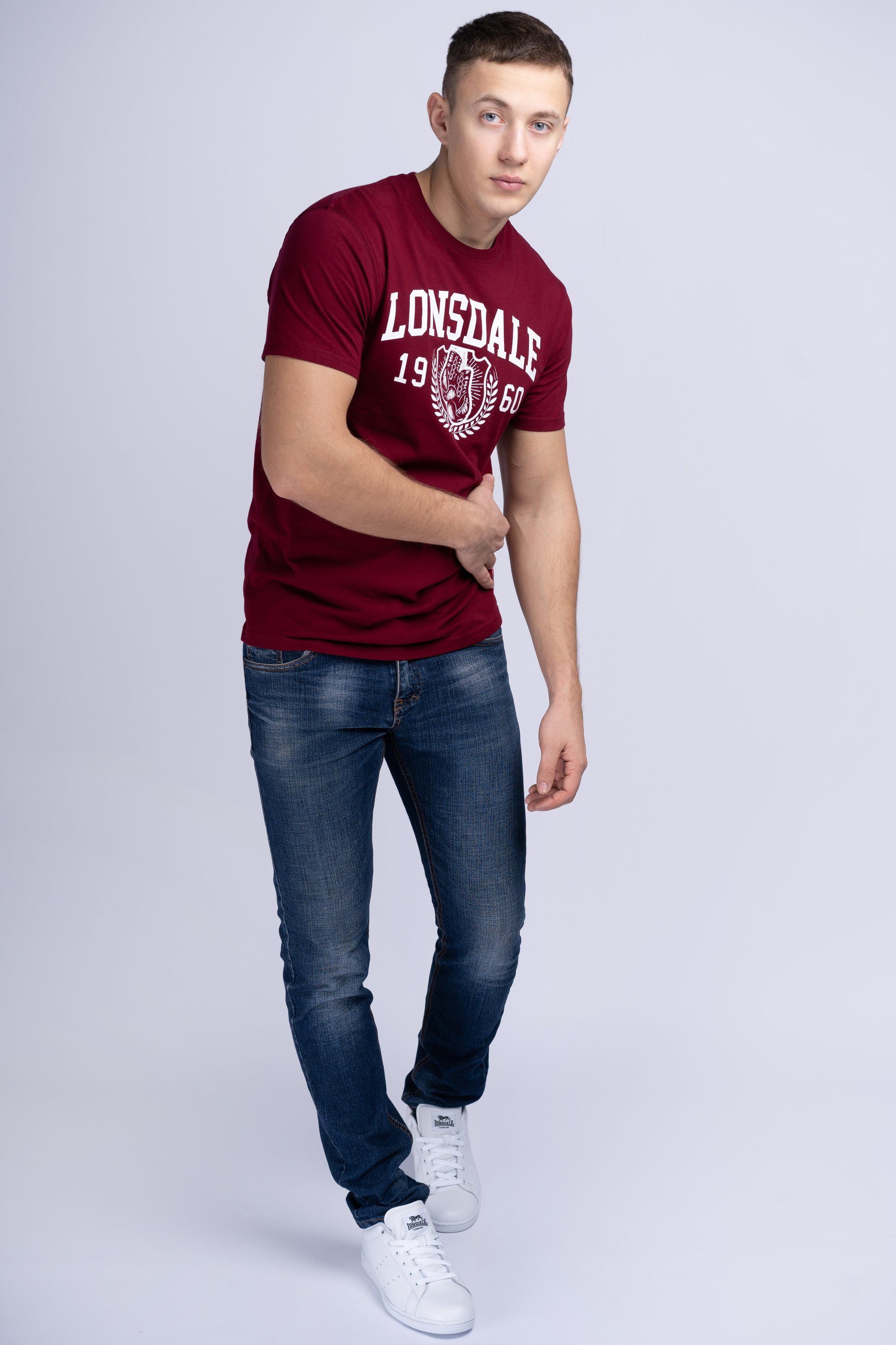 STAXIGOE Lonsdale T-Shirt Oxblood/White