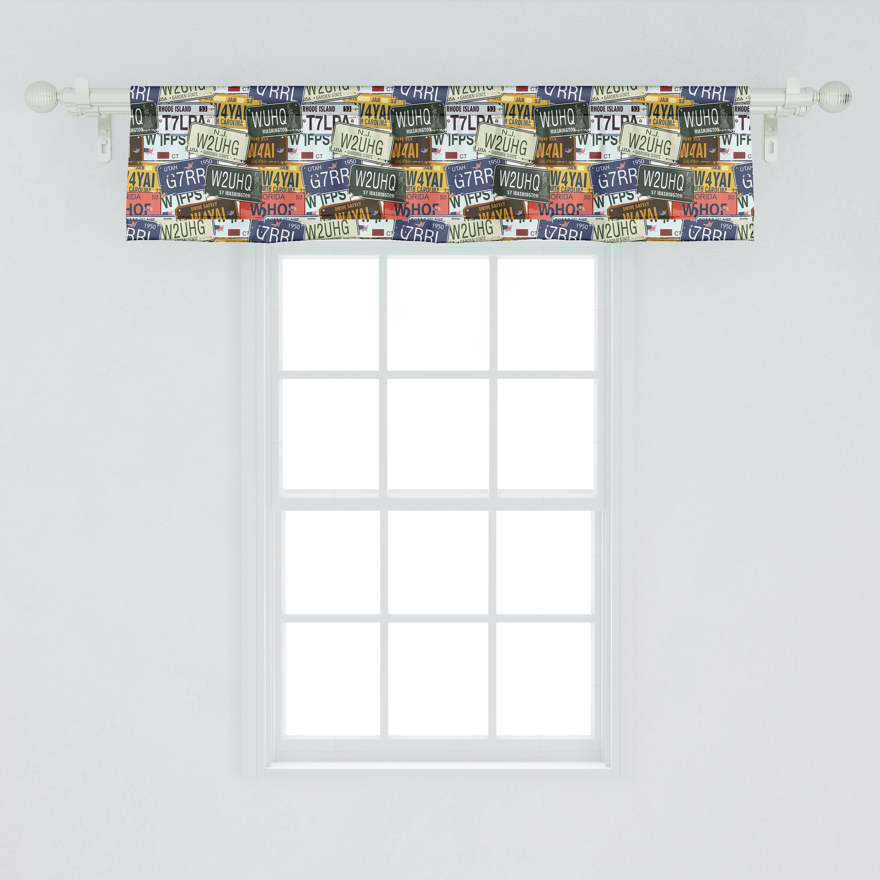 Scheibengardine Vorhang Volant für Stangentasche, Vintage Reise-Platte Abakuhaus, Dekor Schlafzimmer Retro Küche mit Microfaser