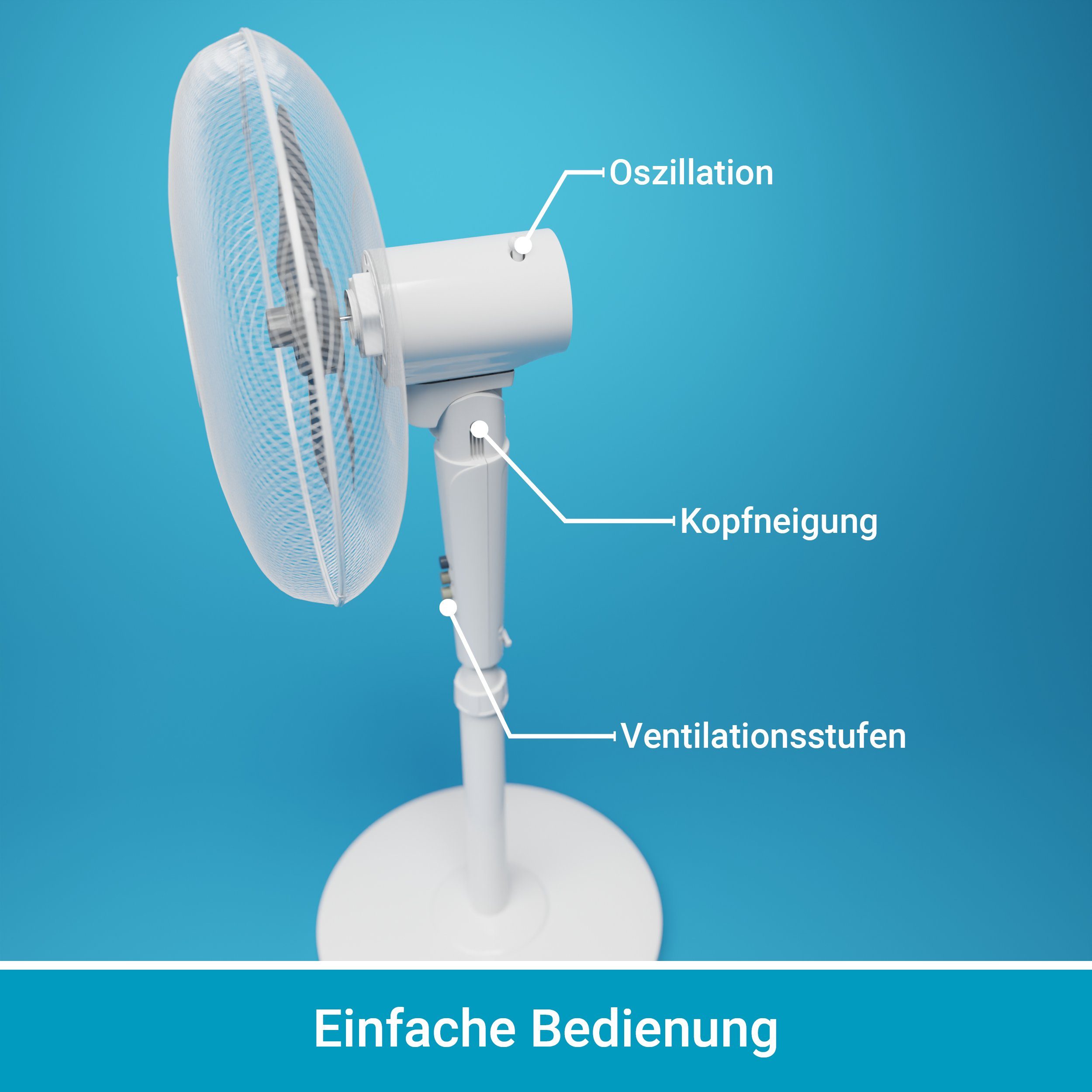 Suntec Fan, Ventilator 45 Watt SV, Tragegriff, Standventilator inkl. Wellness Oszillation & 4000 CoolBreeze