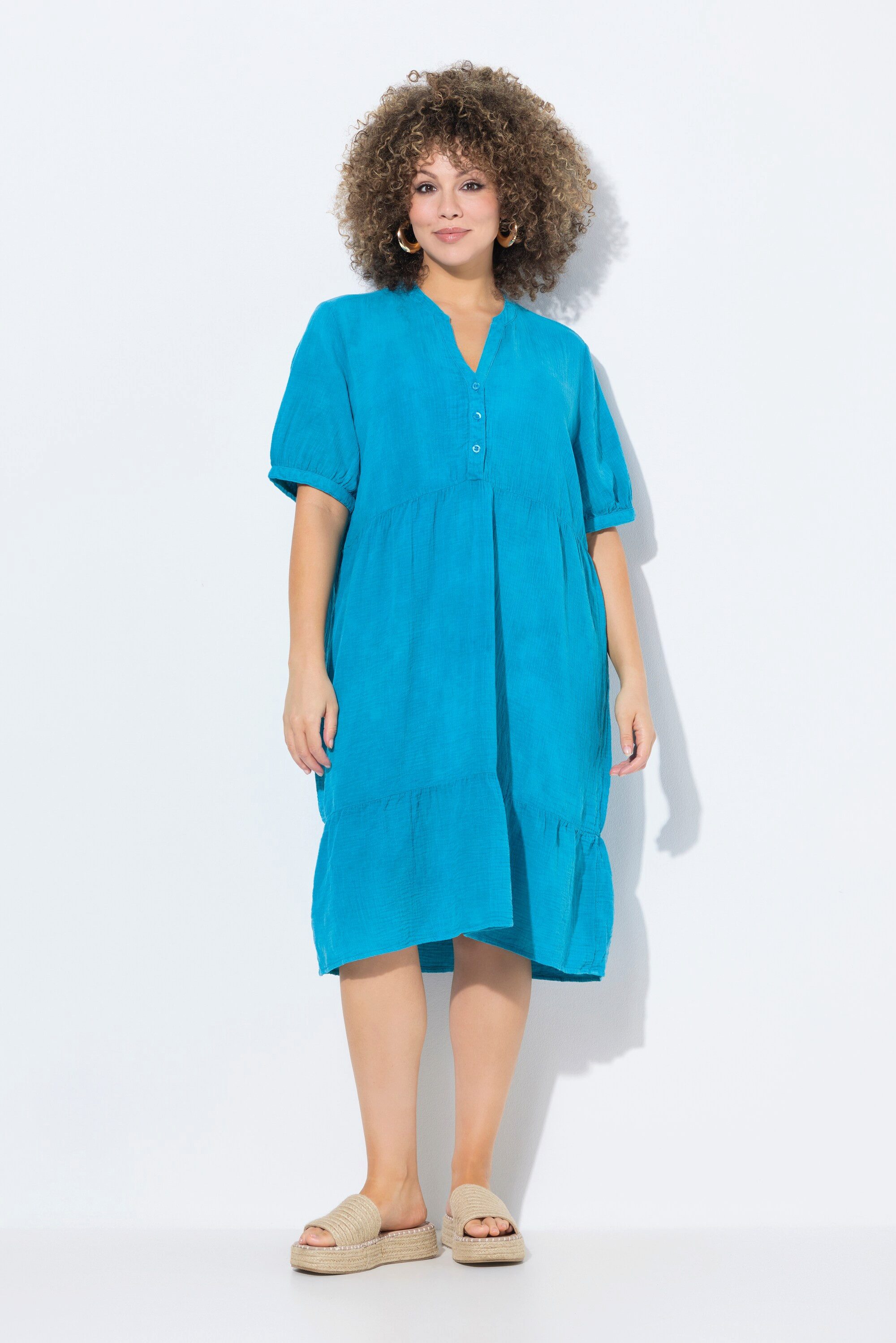 Ulla Popken Hemdblusenkleid Musselin-Kleid A-Linie Tunika-Ausschnitt günstig online kaufen