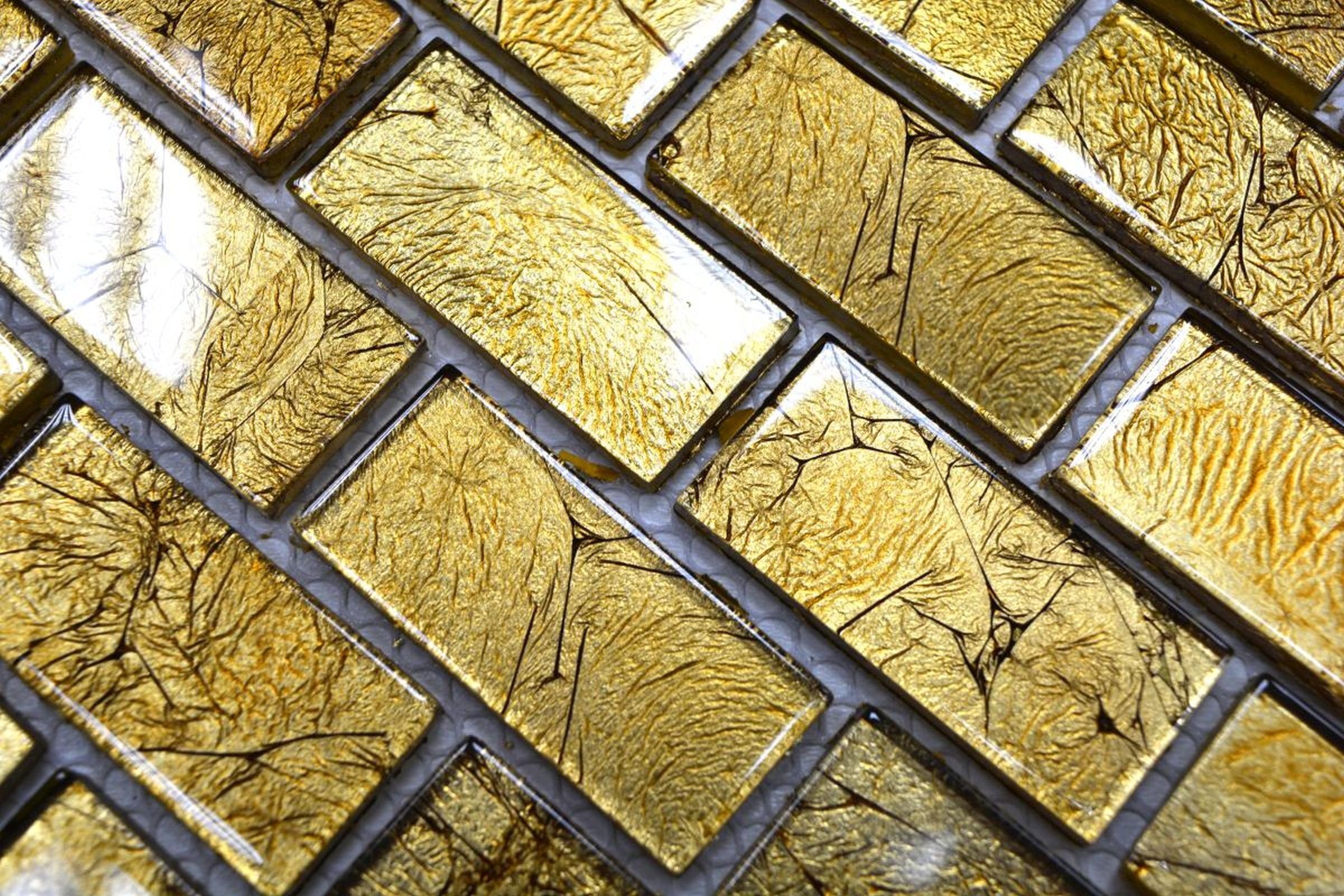 Mosani Küche Struktur Mosaikfliesen Mosaikfliese gold Fliesenspiegel Glasmosaik