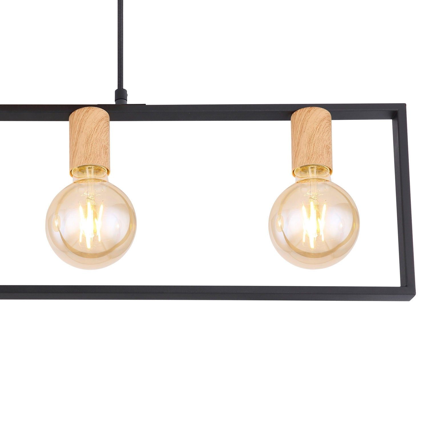 GLOBO LIGHTING Pendelleuchte DANIEL, 4-flammig, Braun, Schwarz matt, Holz, ohne Leuchtmittel, H 150 cm