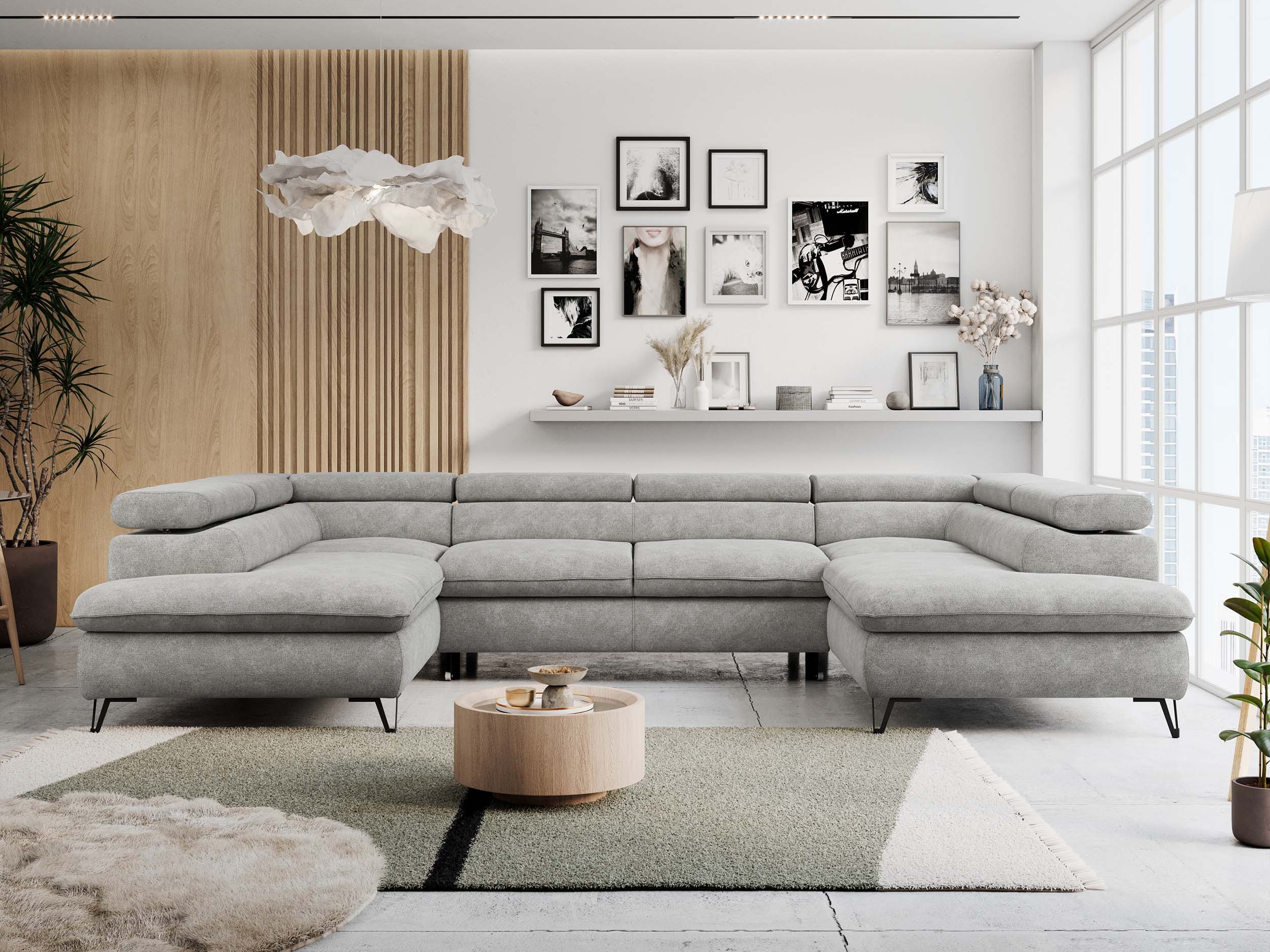 MKS MÖBEL Ecksofa PETER U, Set, Ecksofa U-Form, Wellenfedern, HR35-Schaum, form, Sofa big XXL, Bettkasten, Bettfunktion, Einstellbare Kopfstützen