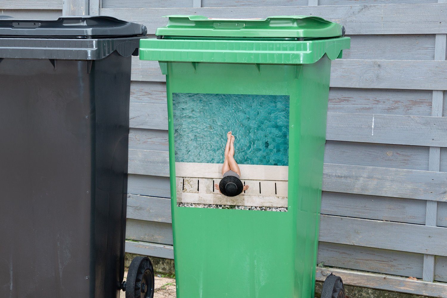 Hut - Wandsticker MuchoWow Sticker, St), Wasser - Container, Abfalbehälter Tropisch (1 Mülleimer-aufkleber, Mülltonne,