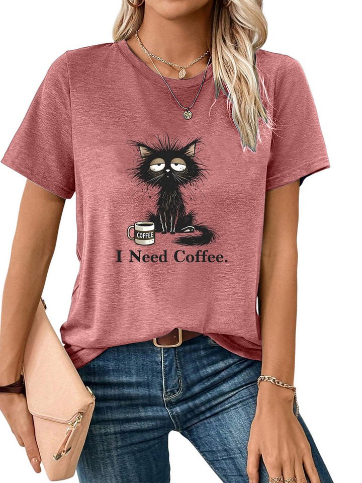PYLIKE Rundhalsshirt Damen Bequemes Sommer T shirt mit Ausgefallene Druck Bequem für Freizeit und Büro,Strandurlaub