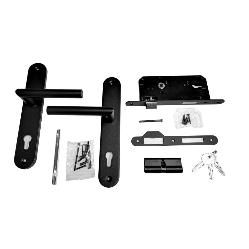 ROG-Gardenline Einsteckschloss für Gartentür, Edelstahl, abgerundetes Türschild,3 Schlüssel,schwarz, Dornmaß 45 mm, Wetterfest