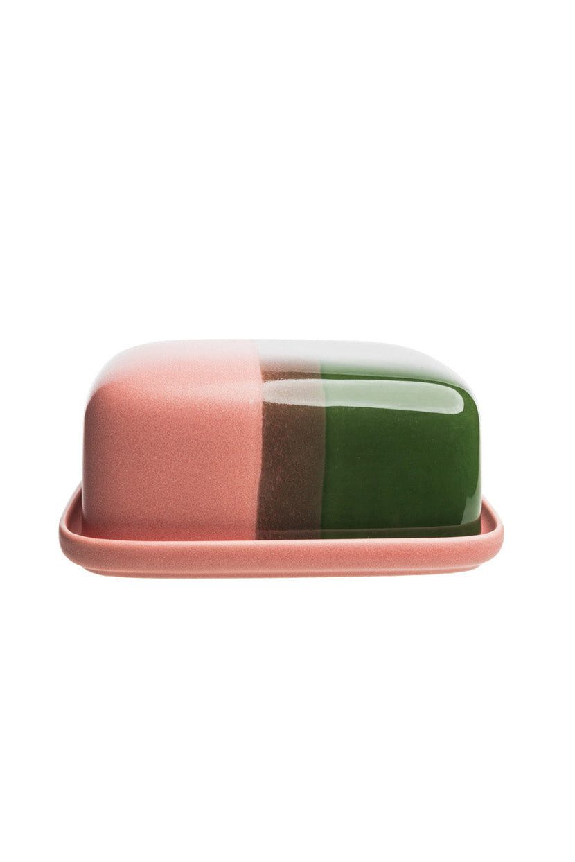 Tranquillo Butterdose INDUSTRIAL aus Steinzeug 17x13x7,5 cm rosé/grün spülmaschinenfest, (Deckel & Unterteil), Reaktive Glasur mit einzigartigem Farbverlauf, mi – Bild 2 von 3