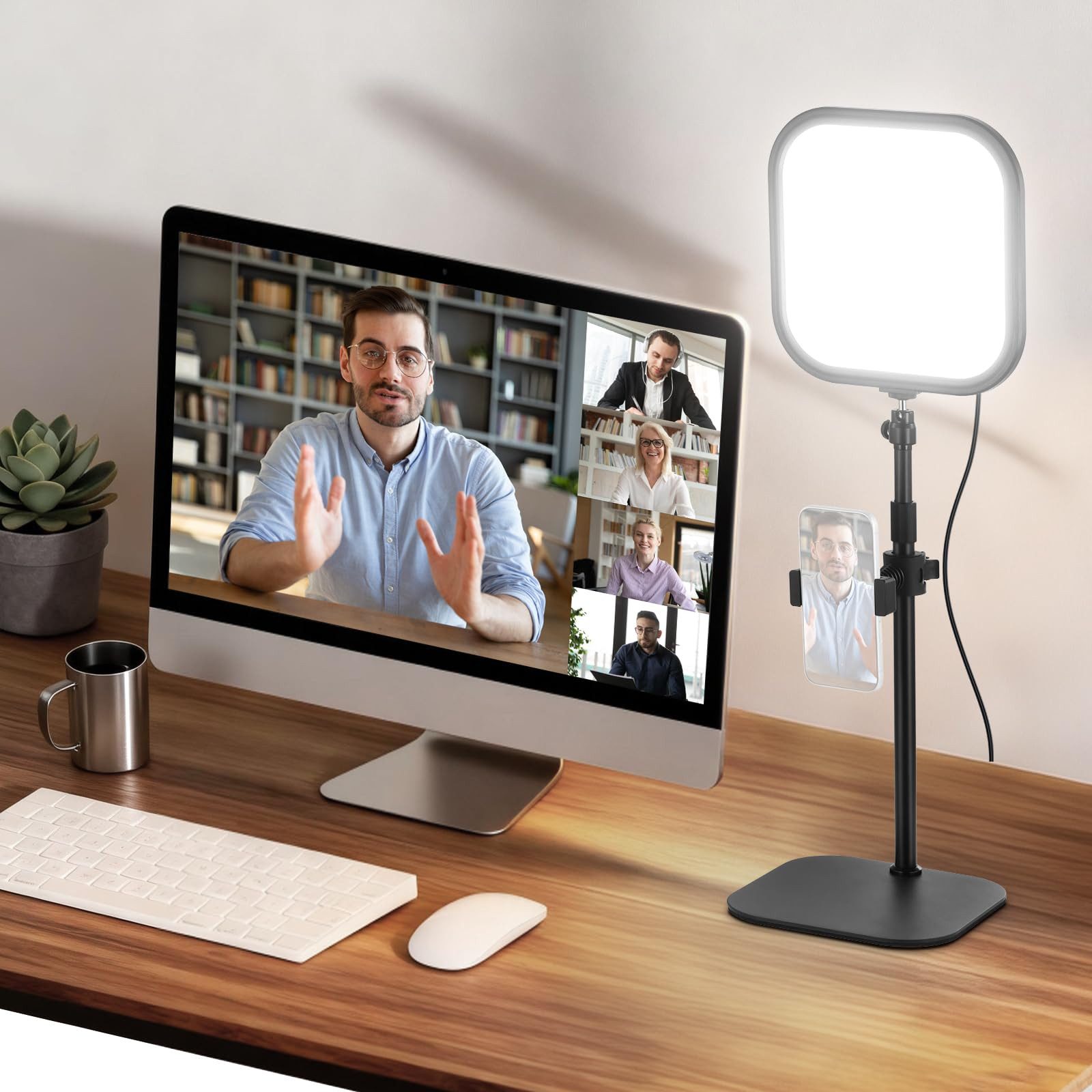 Neewer Videoleuchte L220 Schreibtischlampe Licht für Videokonferenz, 15W Bi Color, 10,8" Videolicht mit Handyhalterung, Vollbild Tischlicht für Computer