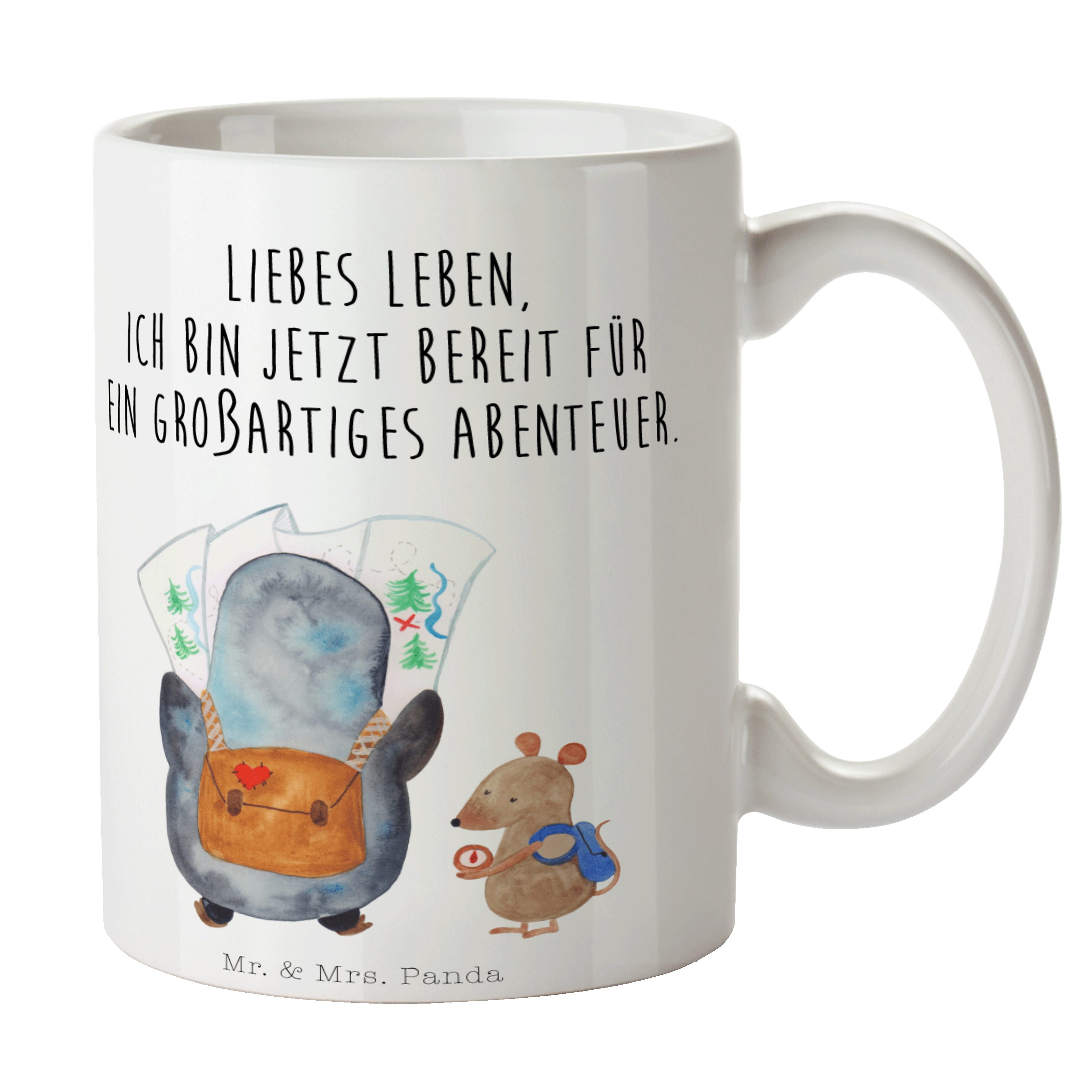 Mr. & Mrs. Panda Tasse Pinguin & Maus Wanderer - Weiß - Geschenk, Tasse, wandern, Büro Tasse, Keramik