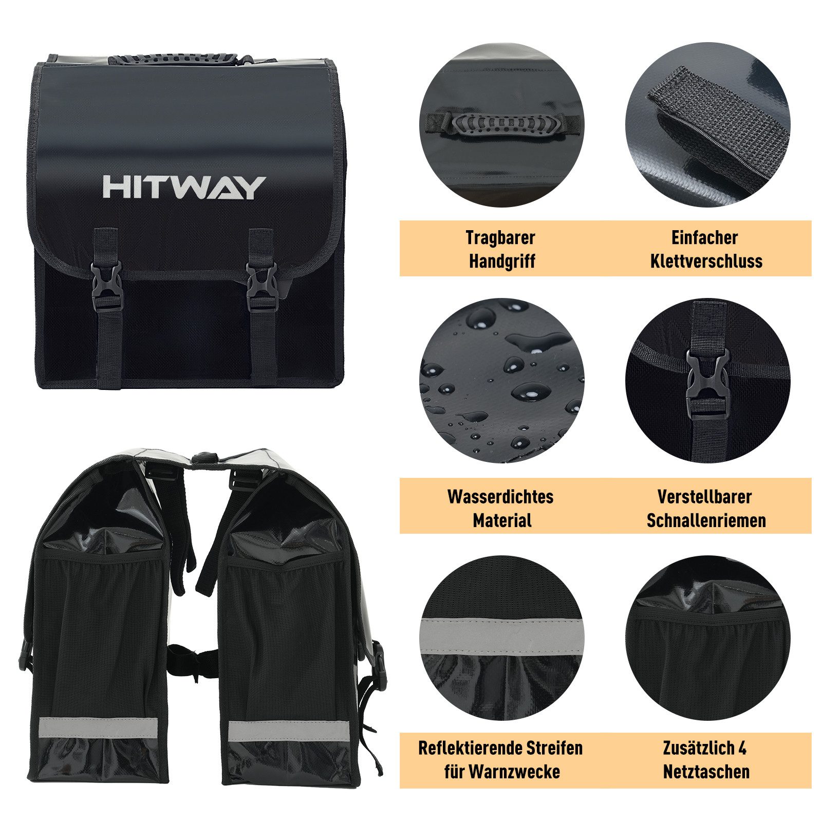 HITWAY Fahrradtasche Doppeltasche für Gepäckträger, 30L Große Gepäckträgertaschen