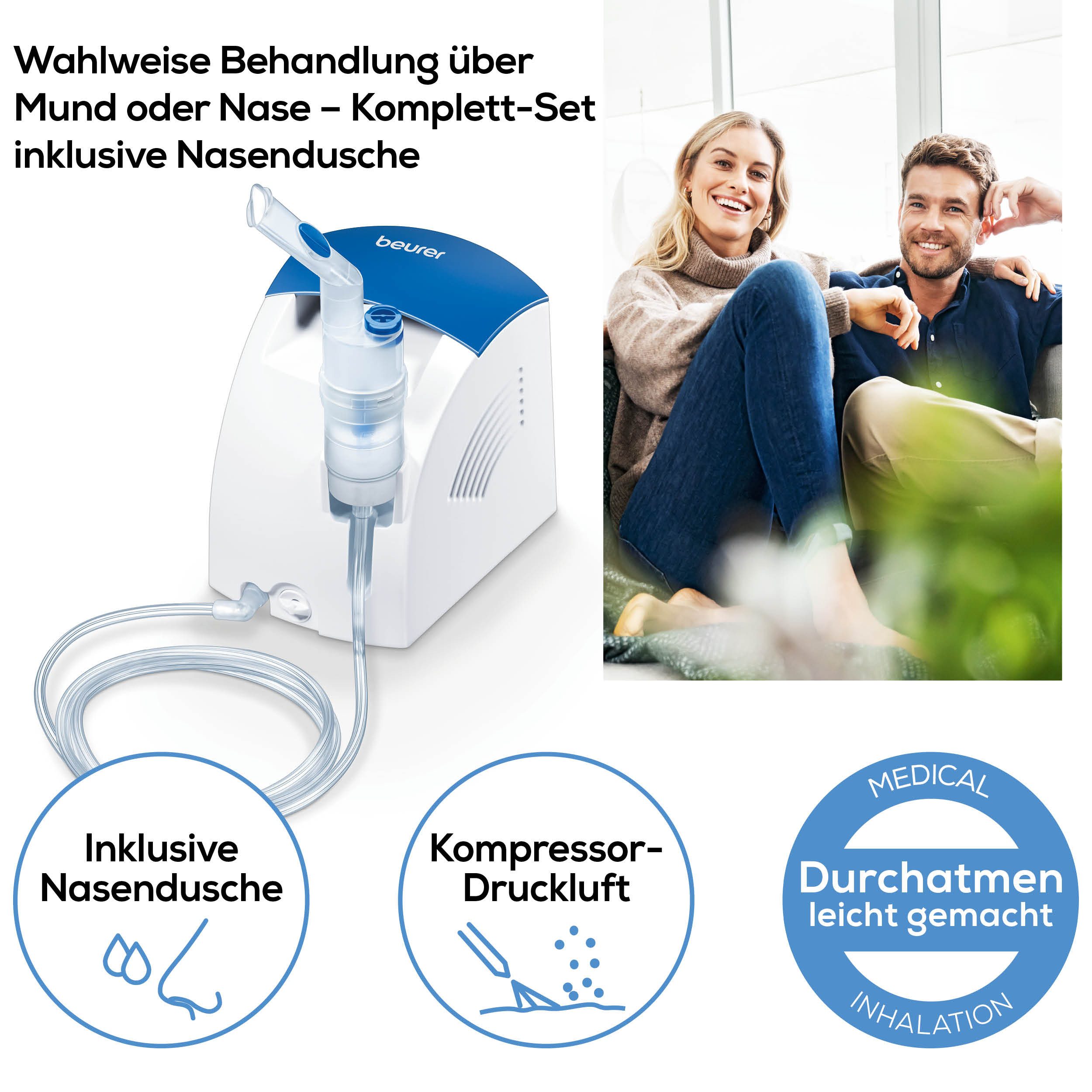 BEURER Inhalationsgerät IH 26 mit kurzer Inhalationszeit dank extra hoher Verneblungsleistung, Zur Behandlung der oberen und unteren Atemwege, wie z.B. bei Asthma