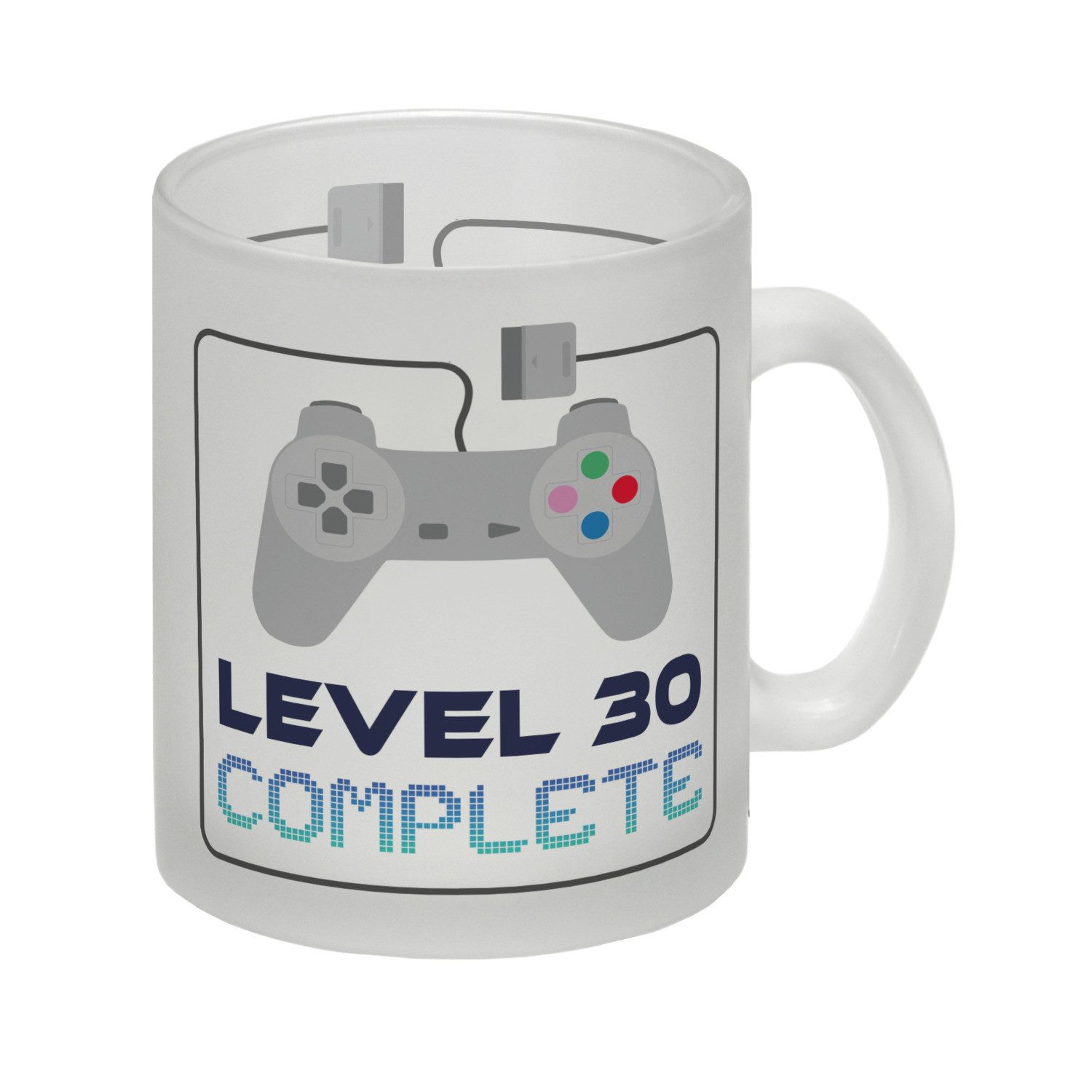 speecheese Tasse 30. Geburtstag Glas Tasse mit lustigem Spruch Level 30