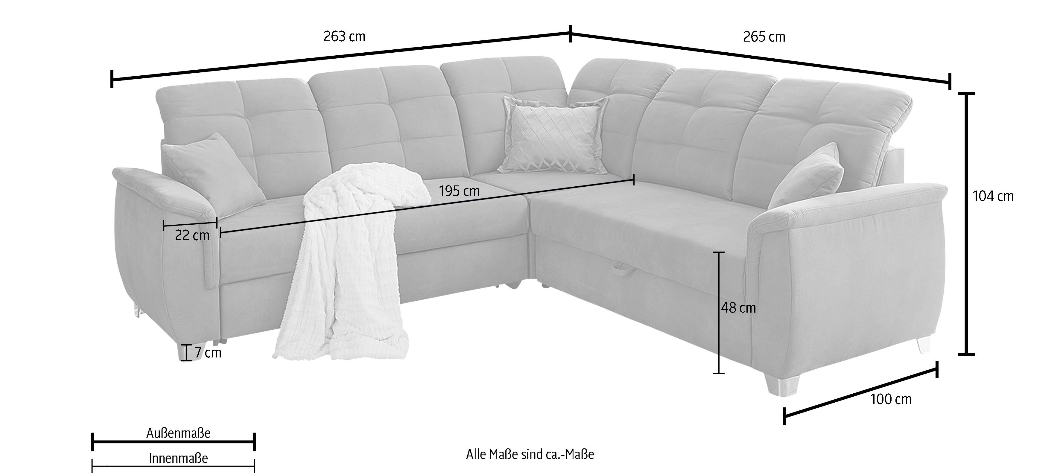 Jockenhöfer Gruppe Ecksofa Udine, dunkelbraun | individuell, Gästebett- Kopfteilen, 6 Relaxfunktion verstellbaren und dunkelbraun