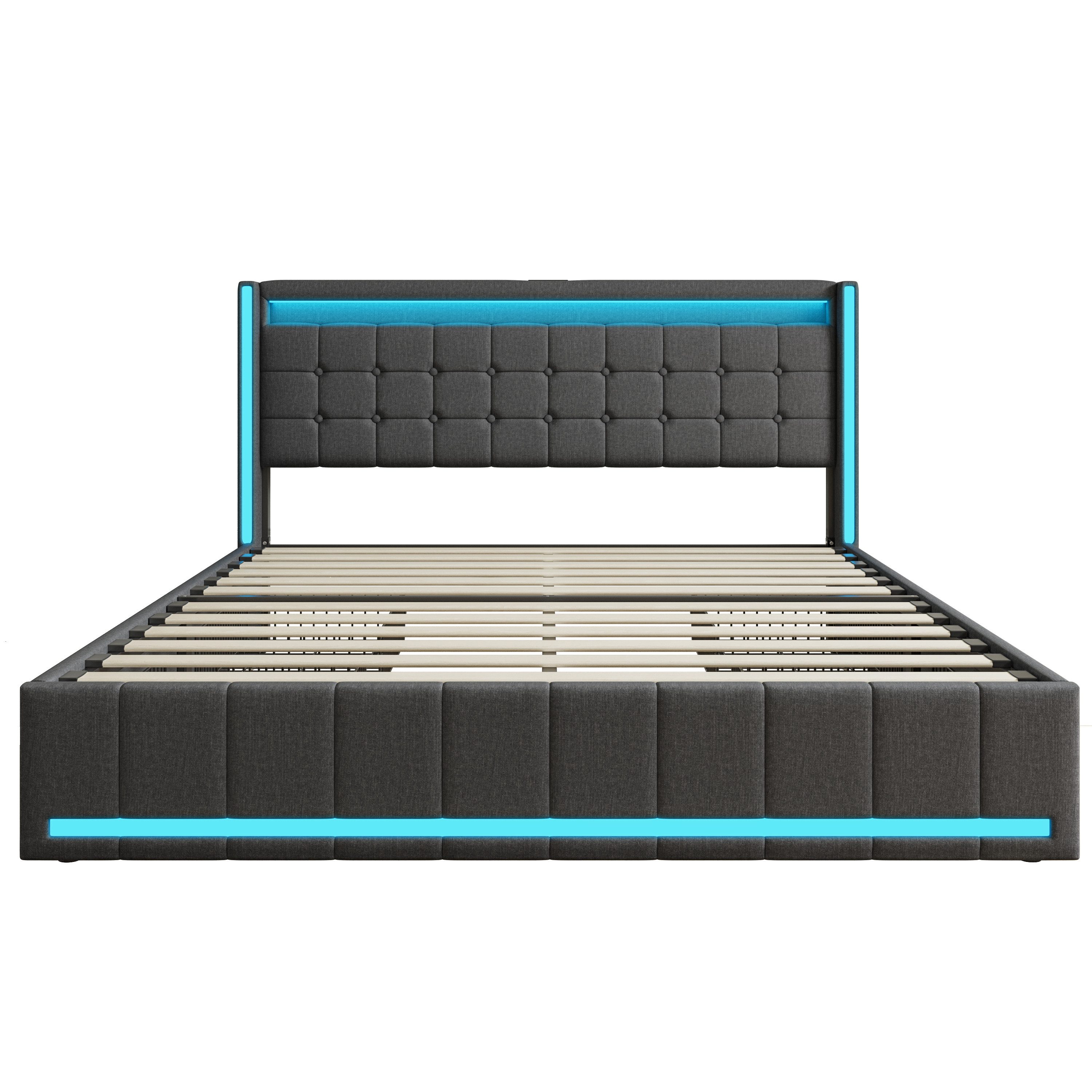 Furnishings Home Polsterbett Stauraumbett Doppelbett LED (1 tlg, Mit Vier e günstig online kaufen