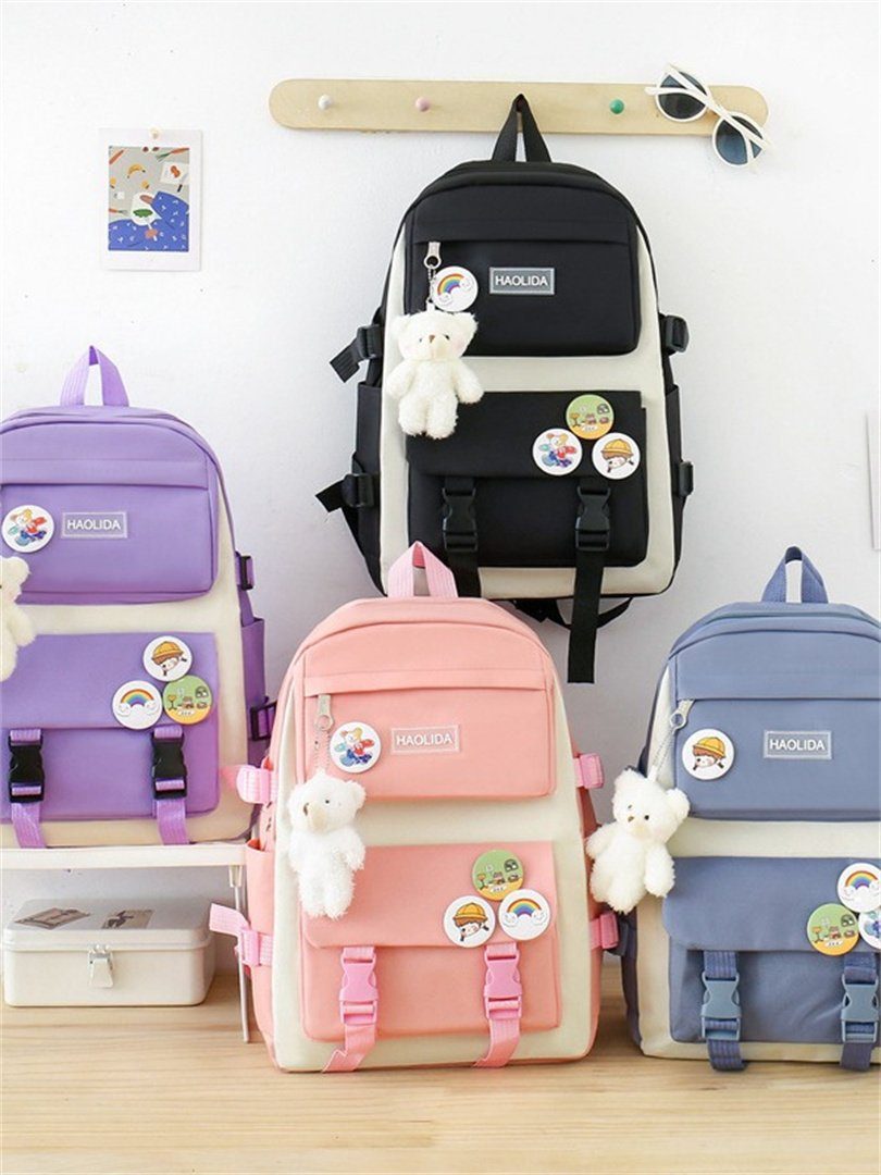 L.Ru UG Daypack Rucksack-Set, Rucksack-Set Anhänger, Collegetasche Federmäppchen, Set mit Schultaschen, Rosa mit süßes Rucksack Lunchtasche ästhetische Geldbörse Fassungsvermögen), großem (Fünfteiliges Handtasche, mit 5-teilig