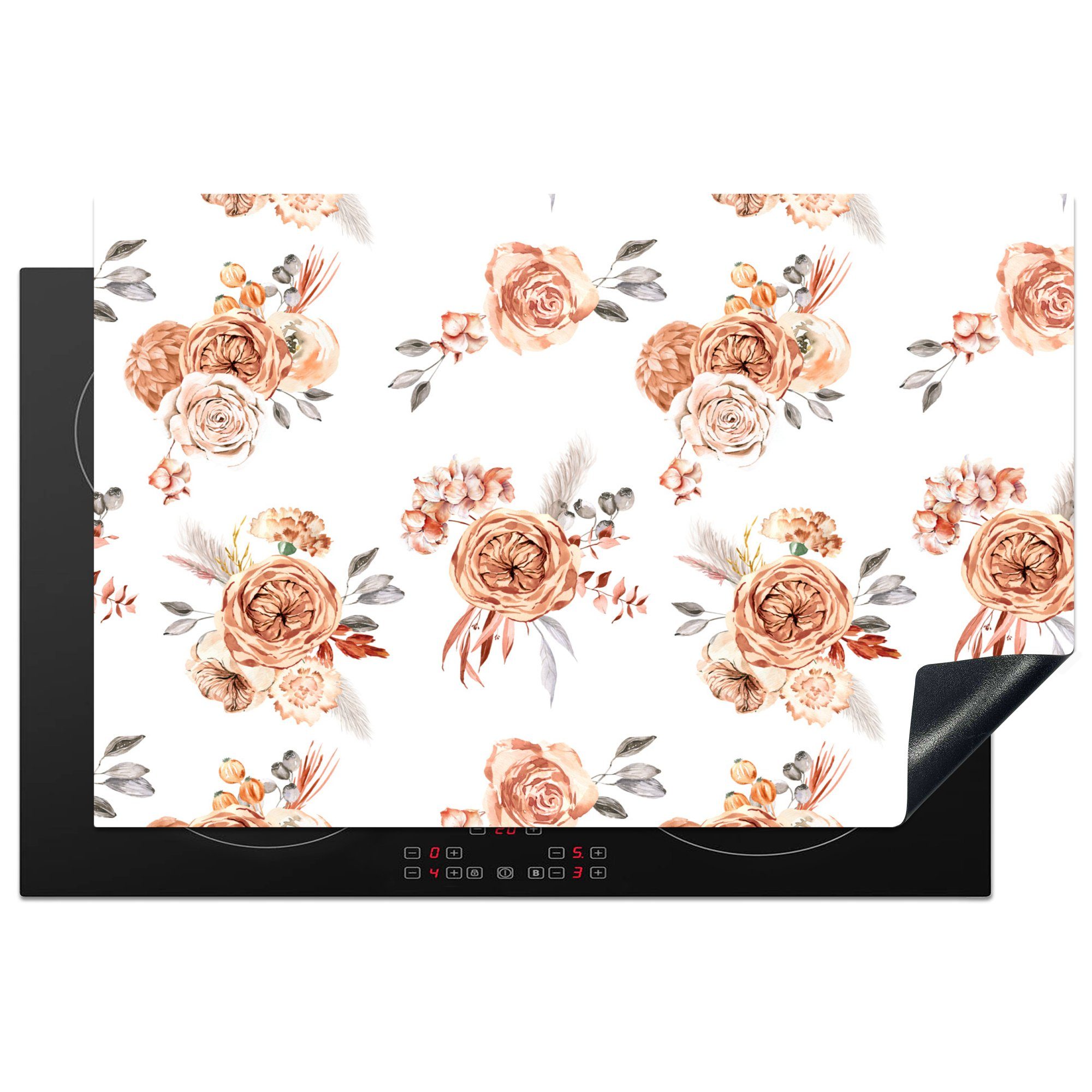 MuchoWow Herdblende-/Abdeckplatte Rosen - Bohème - Braun, Vinyl, (1 tlg), 81x52 cm, Induktionskochfeld Schutz für die küche, Ceranfeldabdeckung