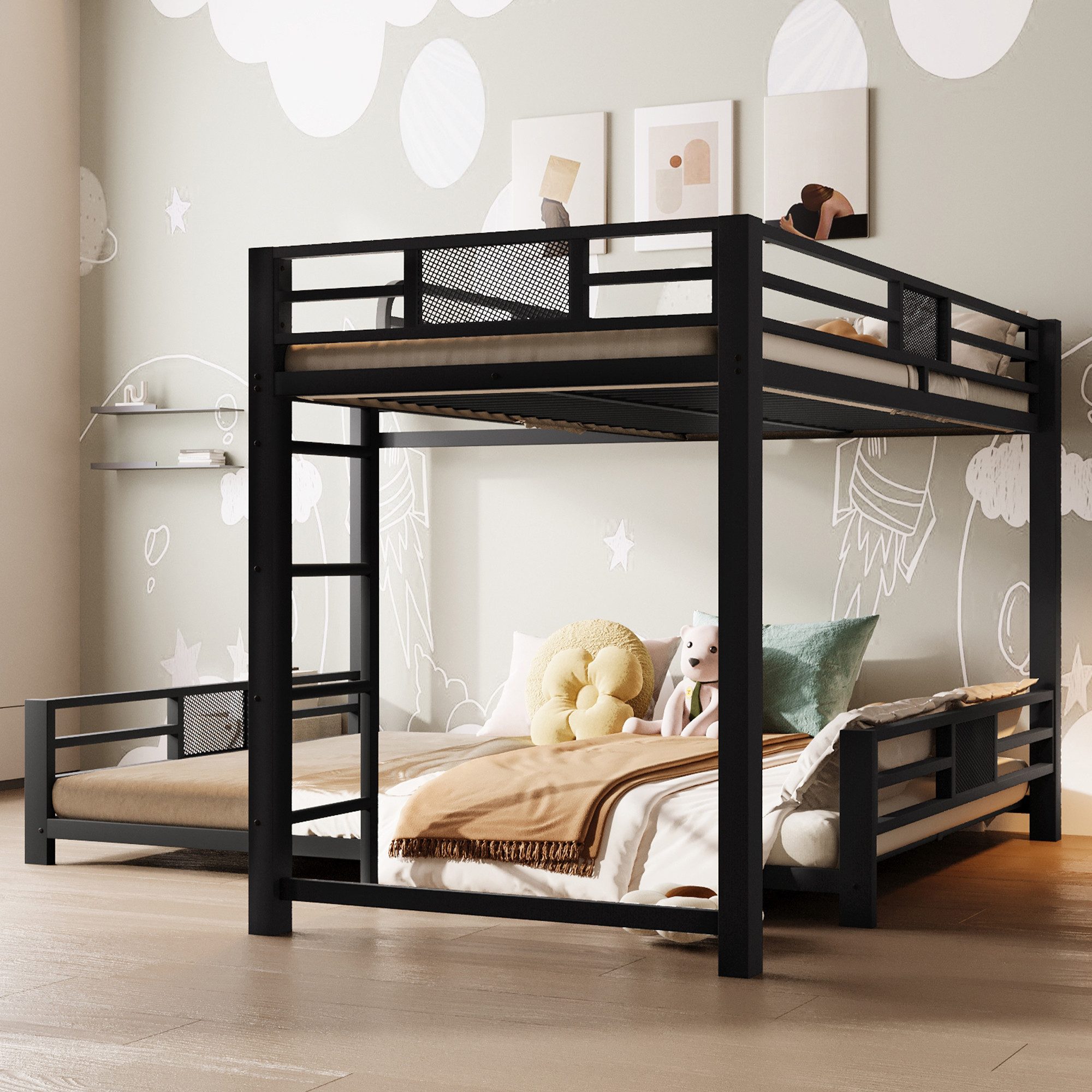 MODFU Etagenbett L-förmiges Metall (Kinderbett mit platzsparendem Design, 1-St., 90x200/140x200)