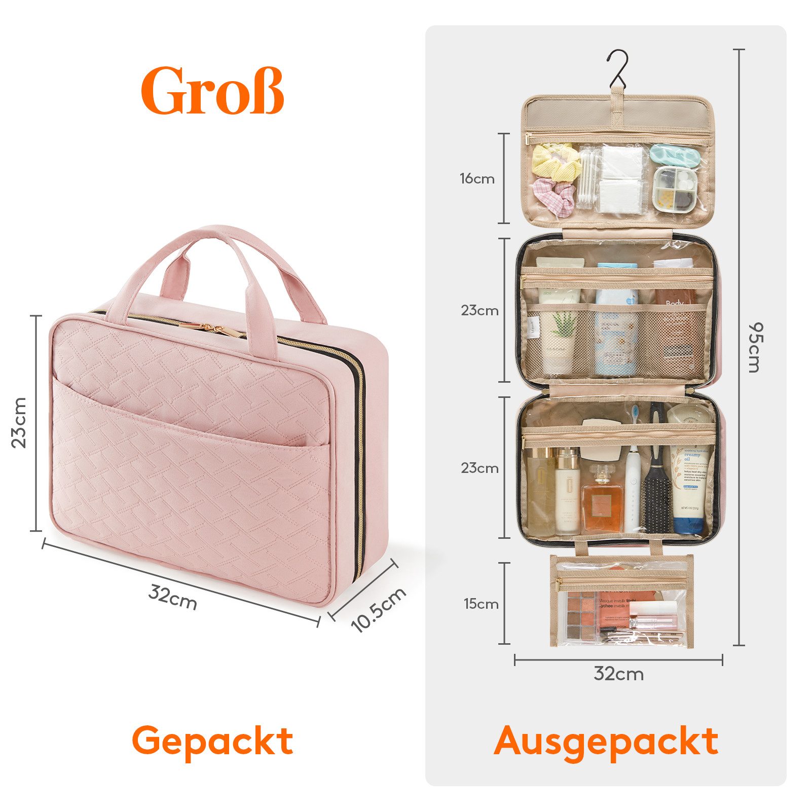 Lifewit Kulturbeutel Reise Kulturtasche Damen, Wasserabweisende Kulturbeutel mit Nassfach (Set, 1-er, B/H/T 10.5/23/32 cm), Spritzwassergeschützt, Einfarbig