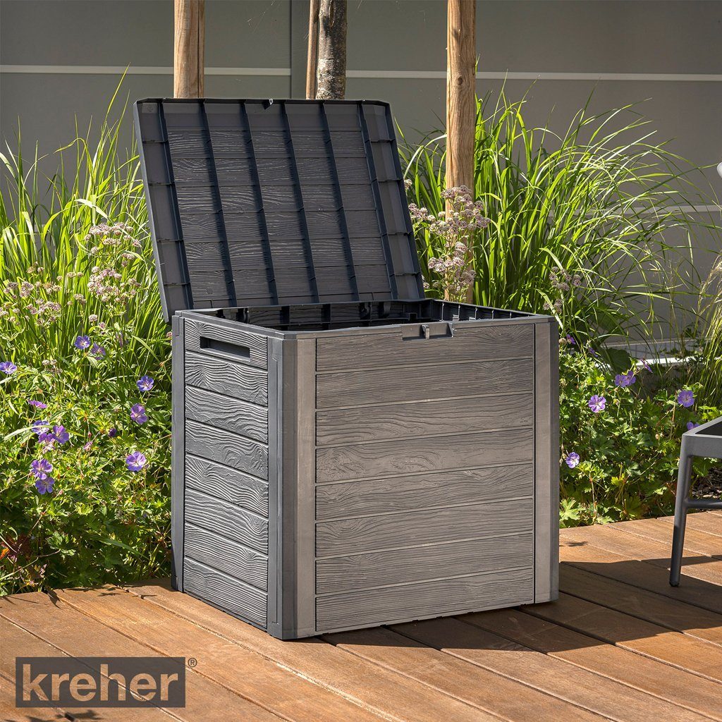 Kreher Kissenbox "WOOD" 140 Liter Volumen in Holz Optik (Anthrazit)
