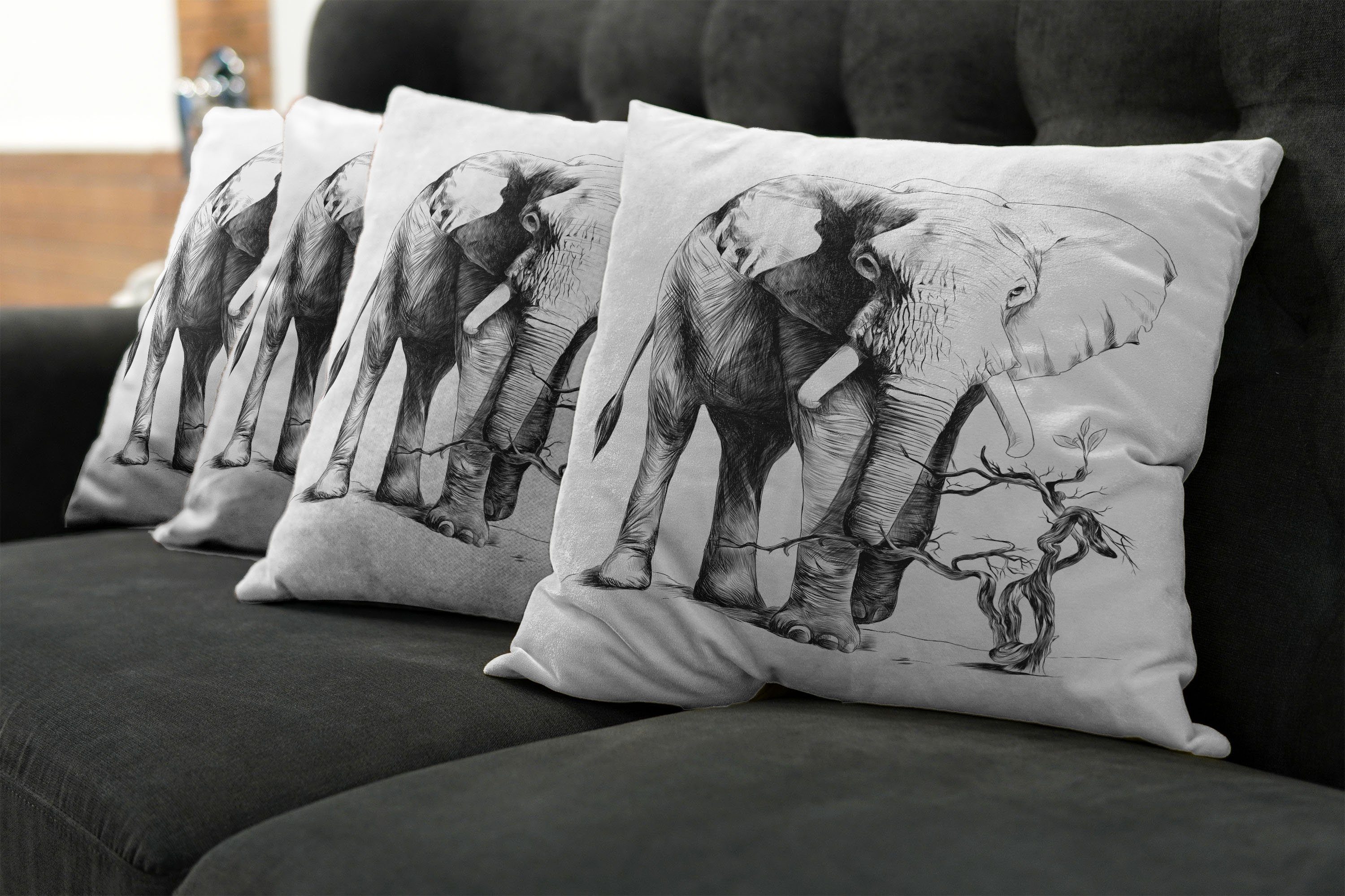Doppelseitiger Big Stück), Kissenbezüge Accent Abakuhaus Mammal Elefant Sketch (4 Digitaldruck, Modern