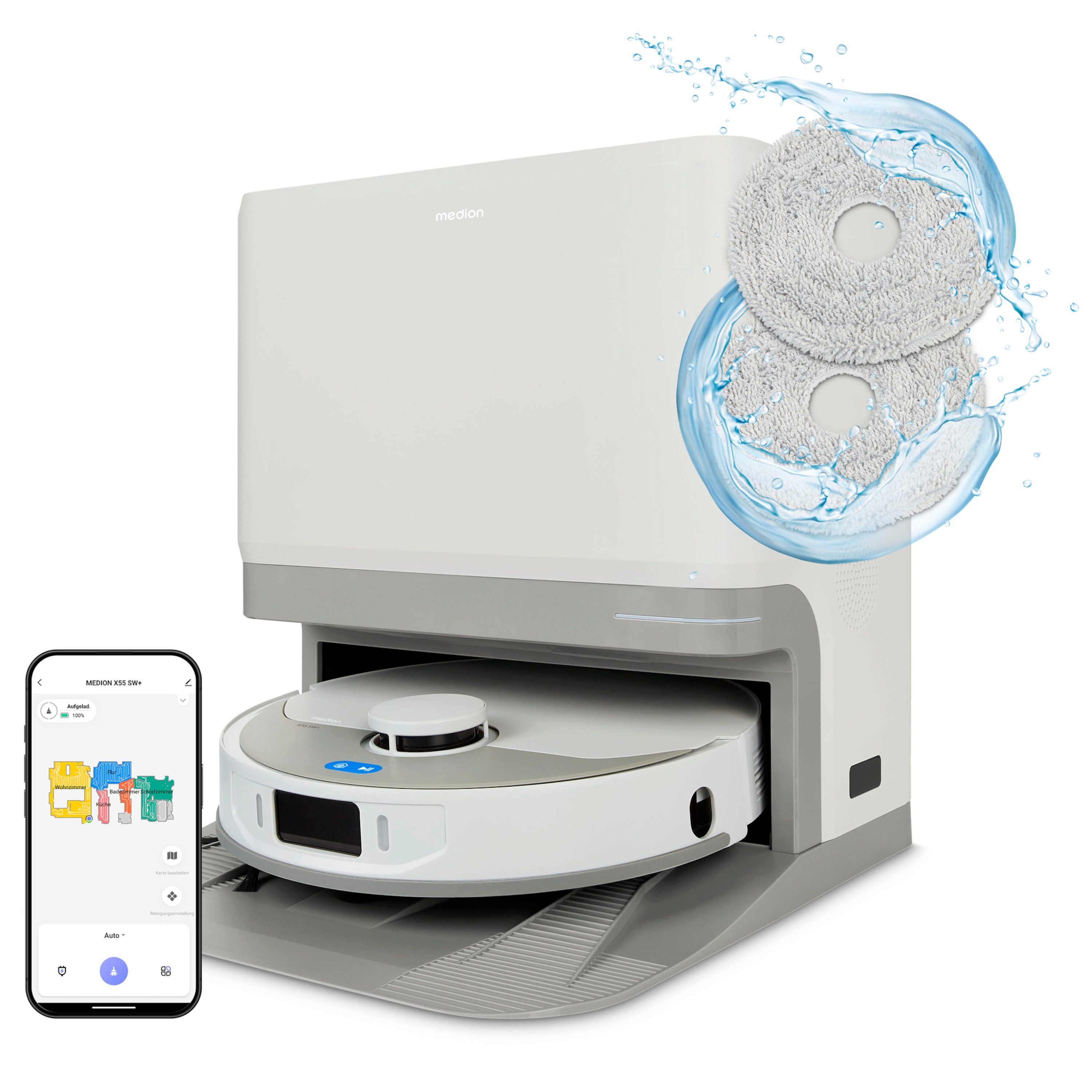 Medion® Saugroboter Saugroboter MEDION X55 SW+ (MD12039), beutellos, X55 SW+