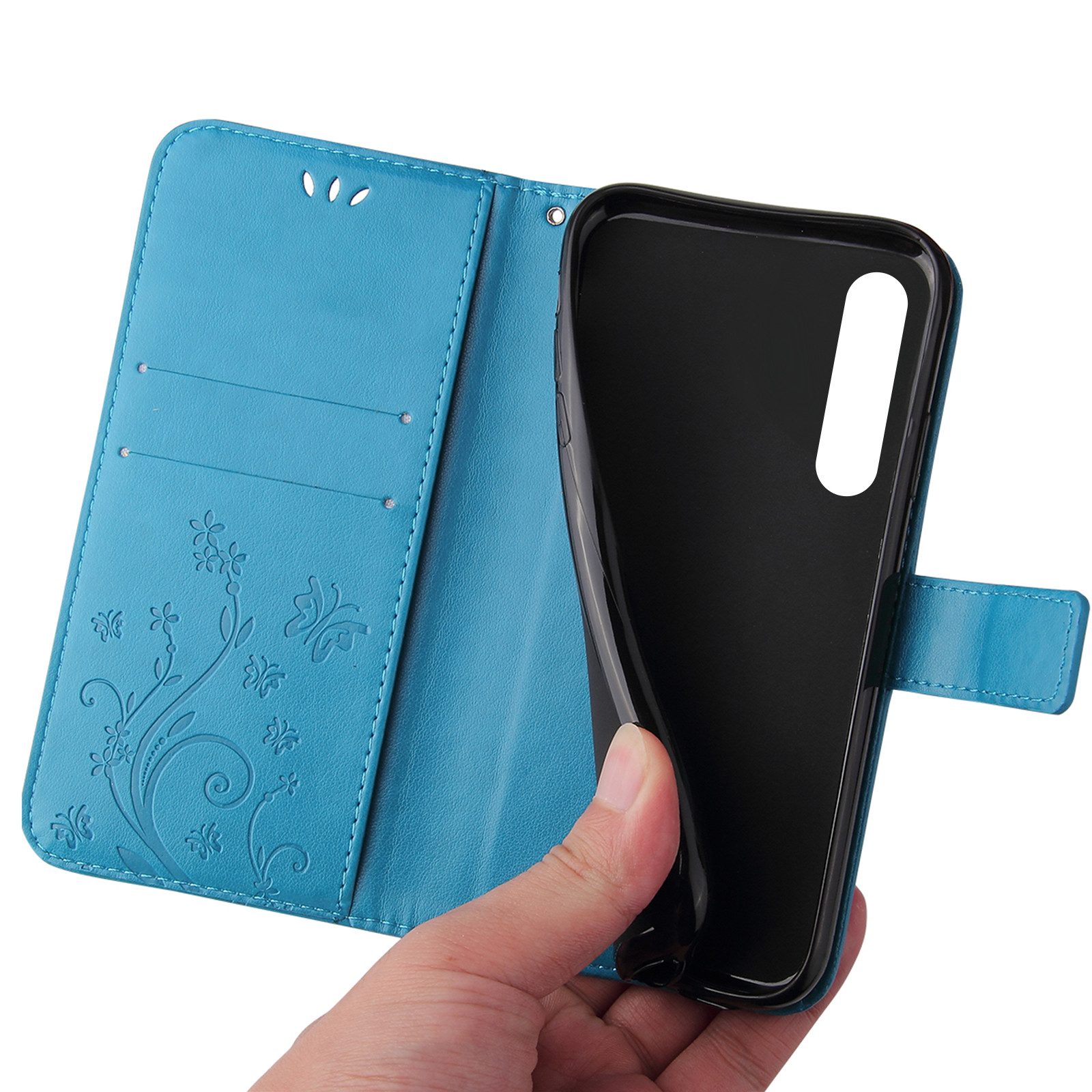 Tec-Expert Handyhülle Cover Tasche Hülle für Huawei P20 Pro 6,1 Zoll, Klapphülle Case mit Kartenfach Fliphülle aufstellbar, Motiv Blumen