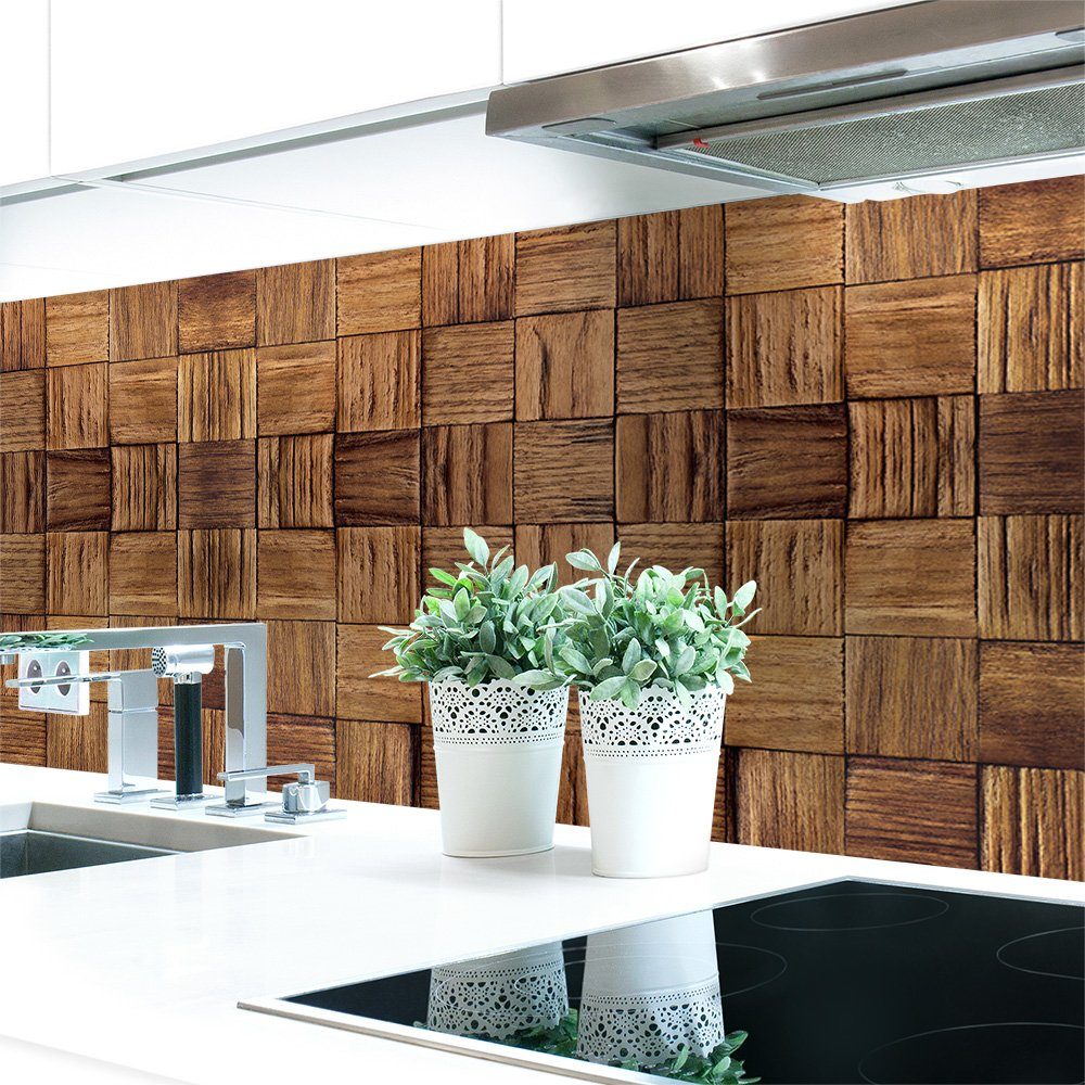 DRUCK-EXPERT Küchenrückwand Küchenrückwand Holz Panele Premium Hart-PVC 0,4 mm selbstklebend
