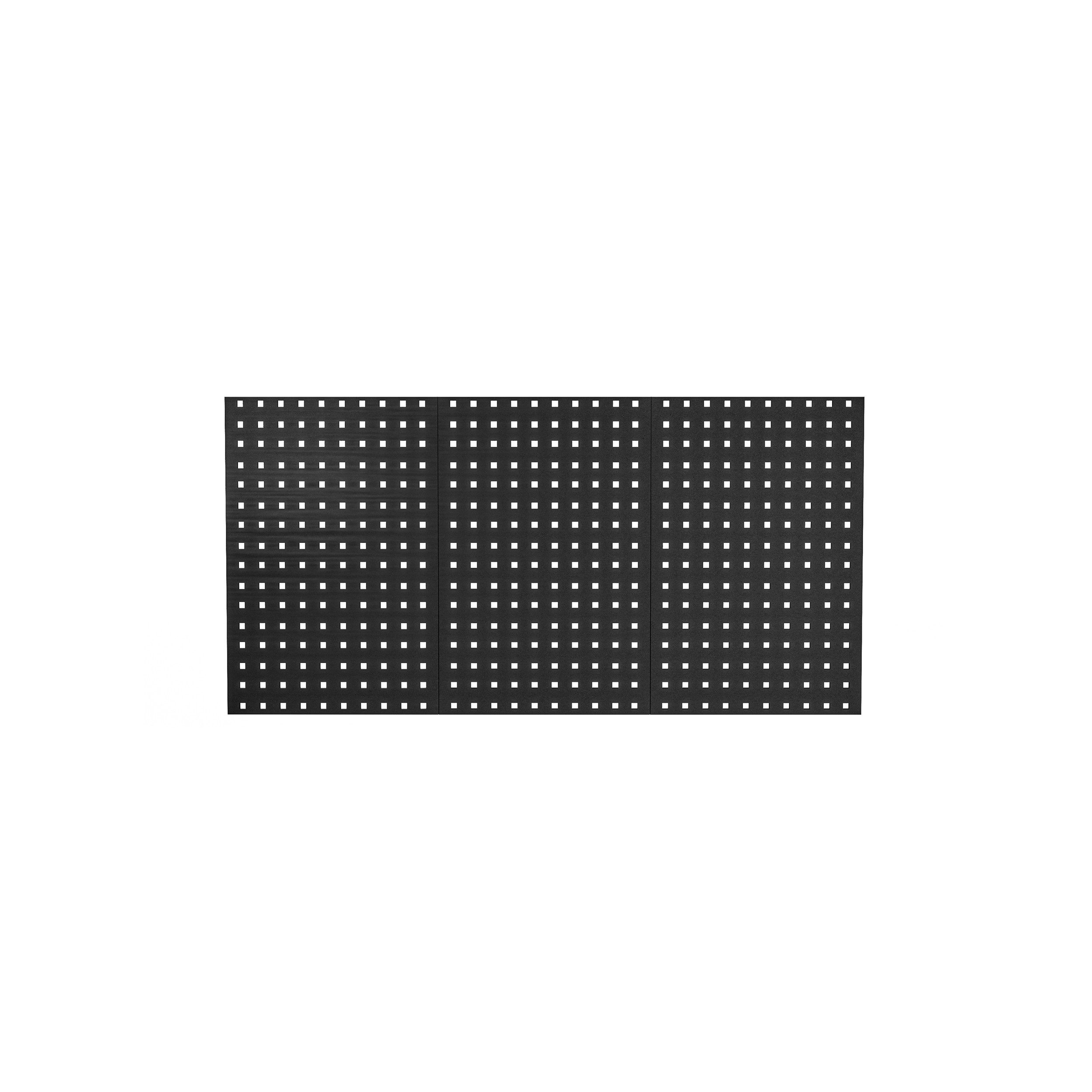 Jan Nowak Lochwand Werkzeugtafel PAULA 120 x 60 cm 3 Panele Stahl schwarz, 3 Stk., (0,8 mm Lochabstand 27 mm 10x10 mm 4,5 kg pulverbeschichtet), Werkzeugwand Lochplatte 12 Dübel Montage robust All Black