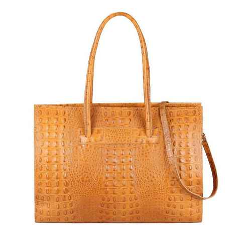 ITALYSHOP24 Aktentasche Made in Italy Damen Leder Tasche Schultertasche, auch mit Kroko oder Strauß Prägung, als Handtasche, Henkeltasche tragbar