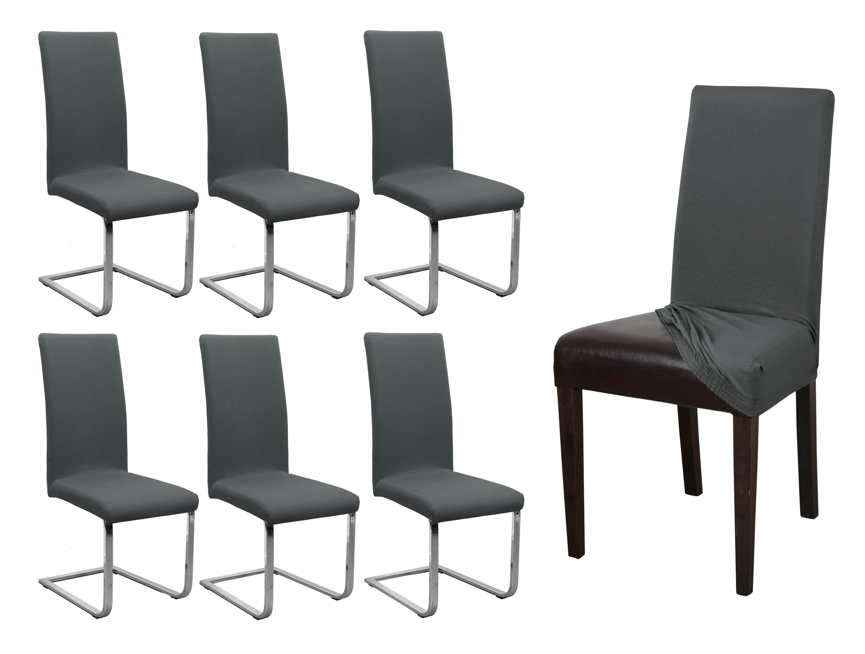 Beautex Stuhlhusse Jersey Baumwolle elastisch für Stühle und Schwingstühle 6er Set