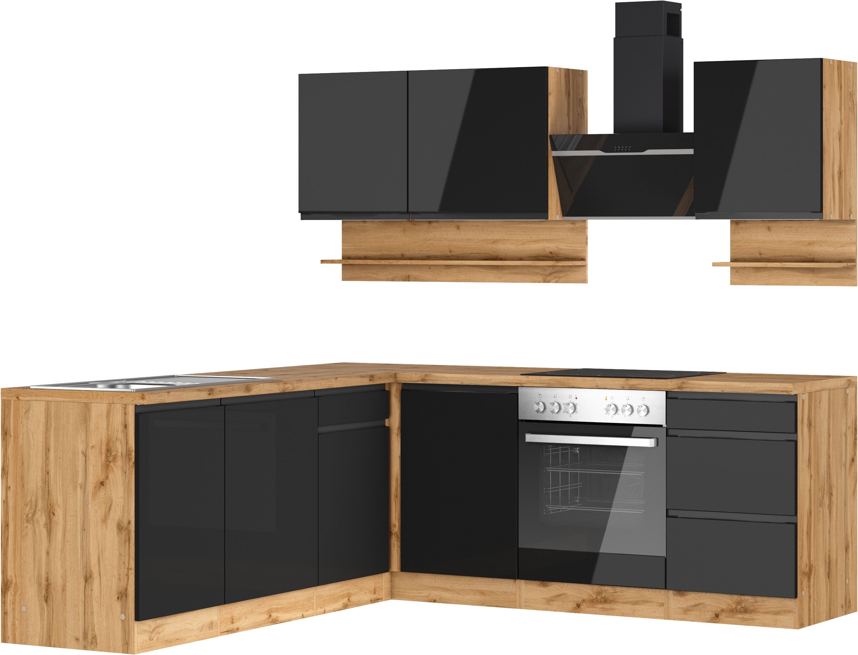 KOCHSTATION Winkelküche KS-Virginia,neu in verbesserter Ausführung, Stellbreite 220/220 cm, Soft-Close,wahlweise mit E-Geräten