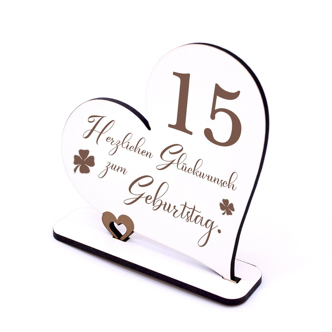 Dekolando Deko-Schriftzug 15 Jahre Deko Herz Aufsteller 15cm x 15cm - Geburtstag 15. Tischdeko (weiß, 2tlg)