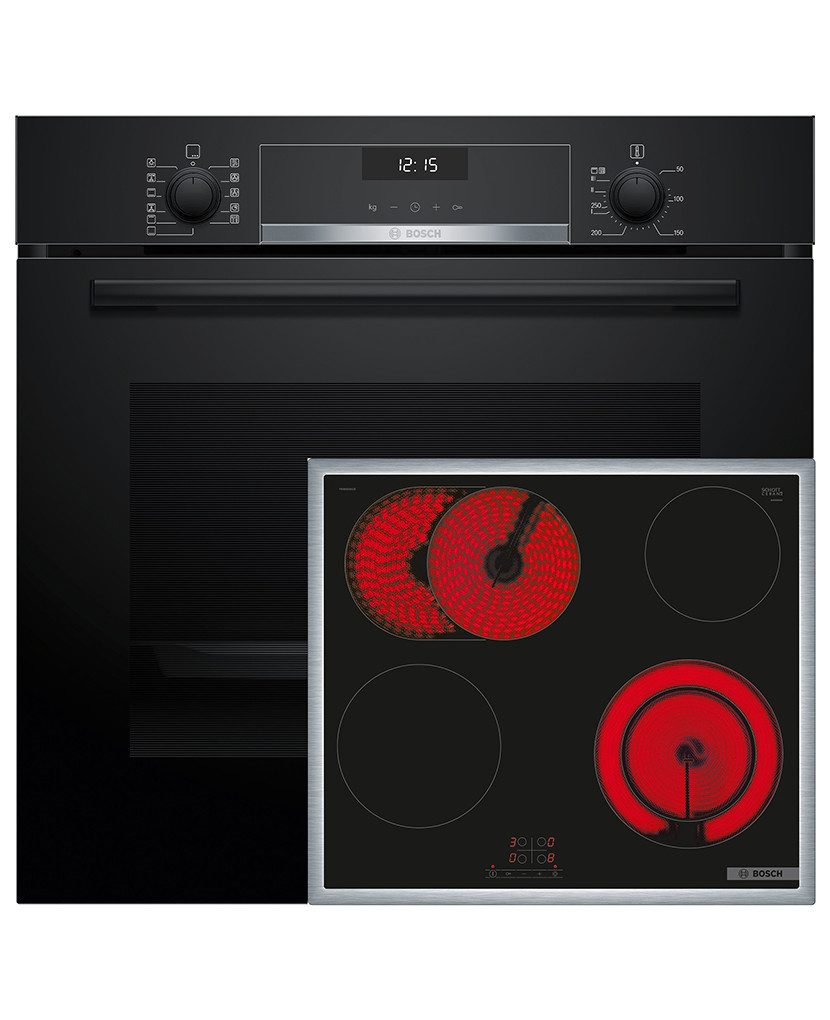 BOSCH Elektro-Herd-Set HBD631CS63, mit Teleskopauszug nachrüstbar, Air Fry mit Air Fry & Grill Blech, 3D-Heißluft, Bräterzone