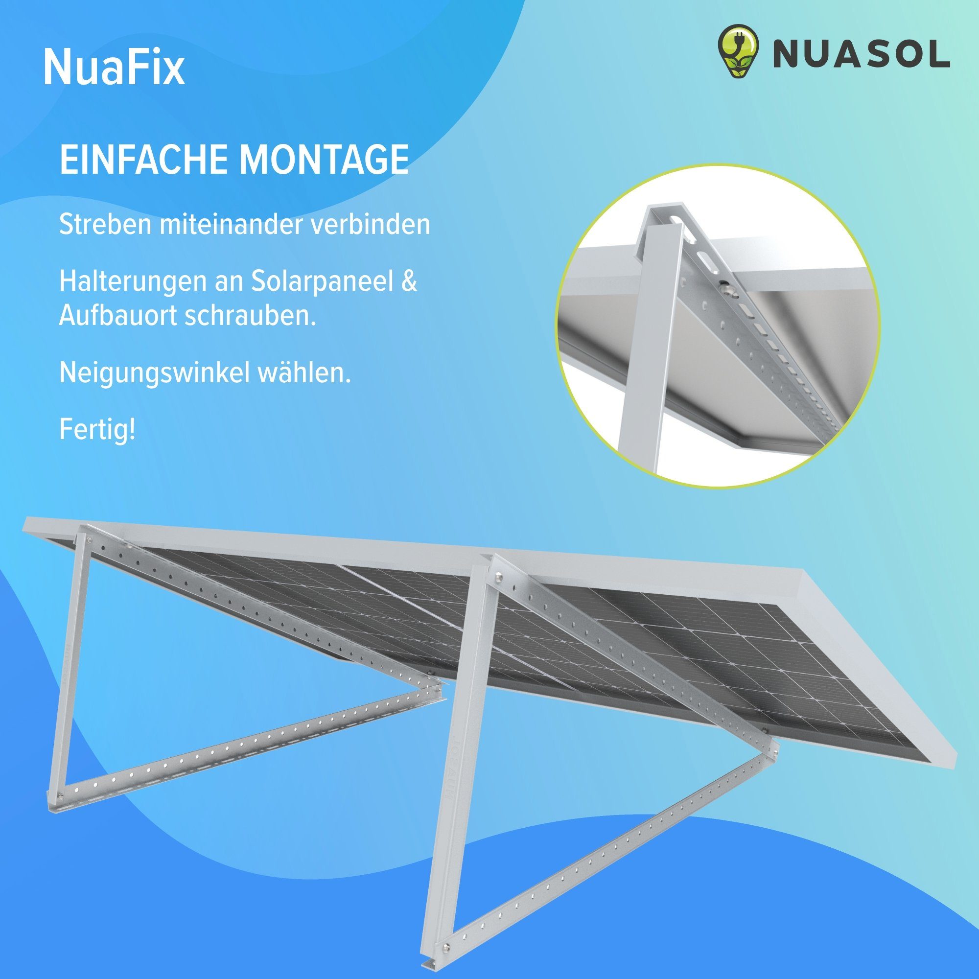 NuaSol Solarmodul-Halterung für Panel Aufständerung 72 cm - 1180 cm Flachdach PV 2er Set – Bild 5 von 5