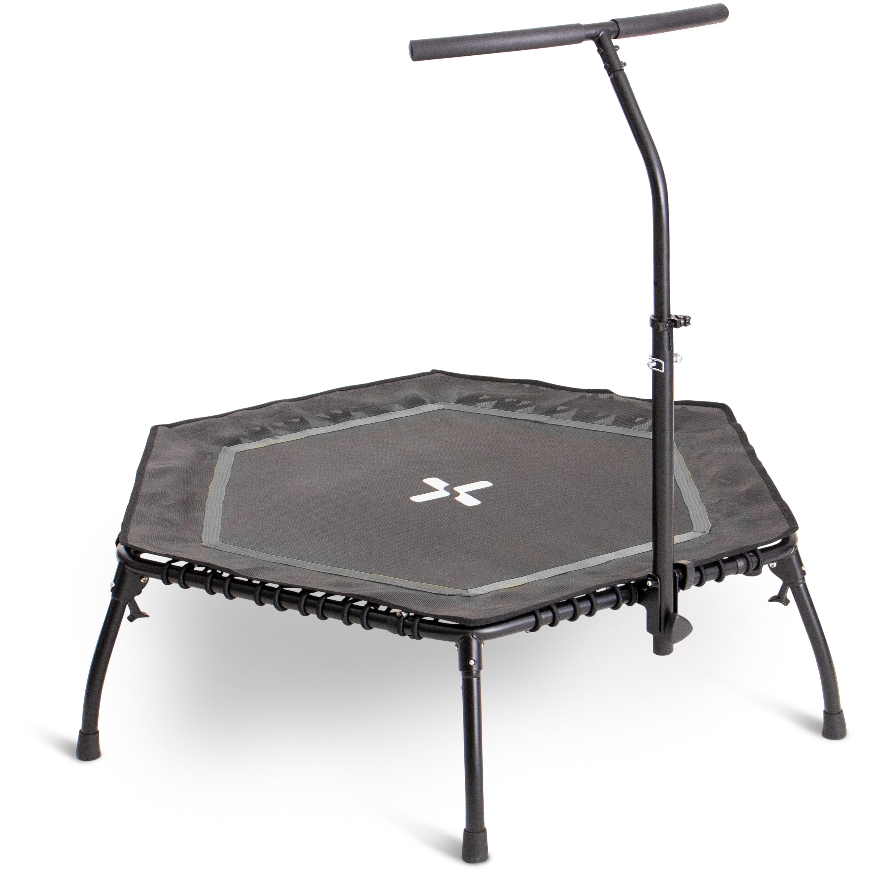 SportPlus Fitnesstrampolin SP-T-2100-A, Ø 126 cm, Jumping, Gummiseile, rutschfest, Haltegriff, Trampolin, klappbar, grau