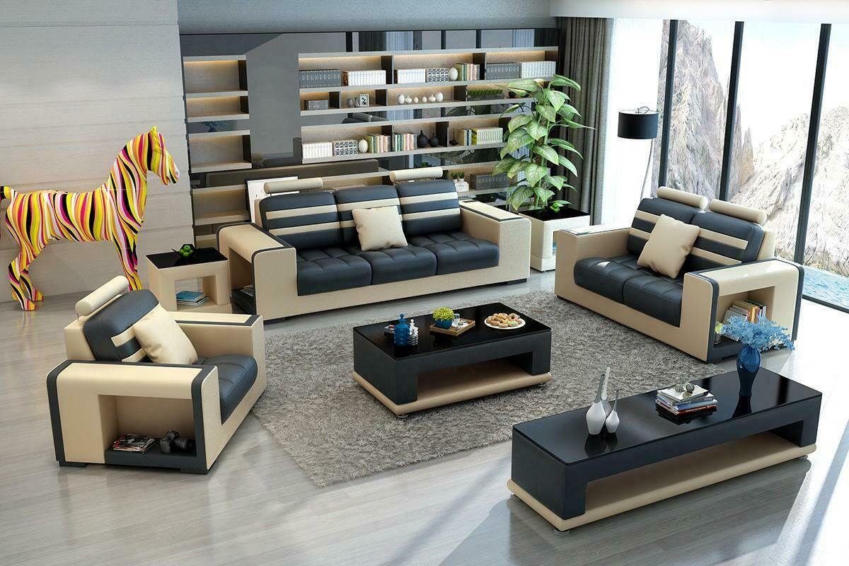 Sofagarnitur Made Sofa JVmoebel schwarz-rote Moderne Garnitur Neu, 3+2+1 in Wohnlandschaft Beige Europe