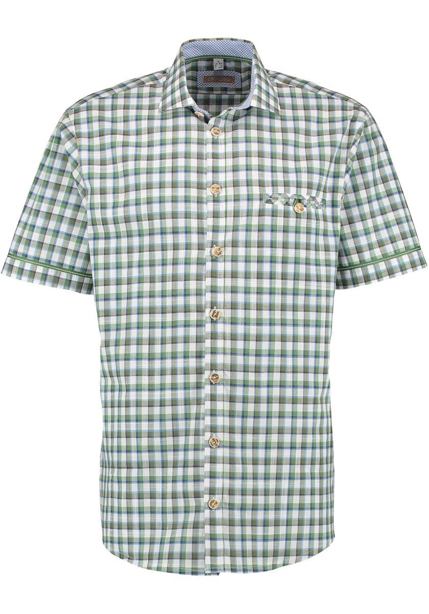 OS-Trachten Trachtenhemd Rarco Kurzarmhemd mit Liegekragen trachtengrün
