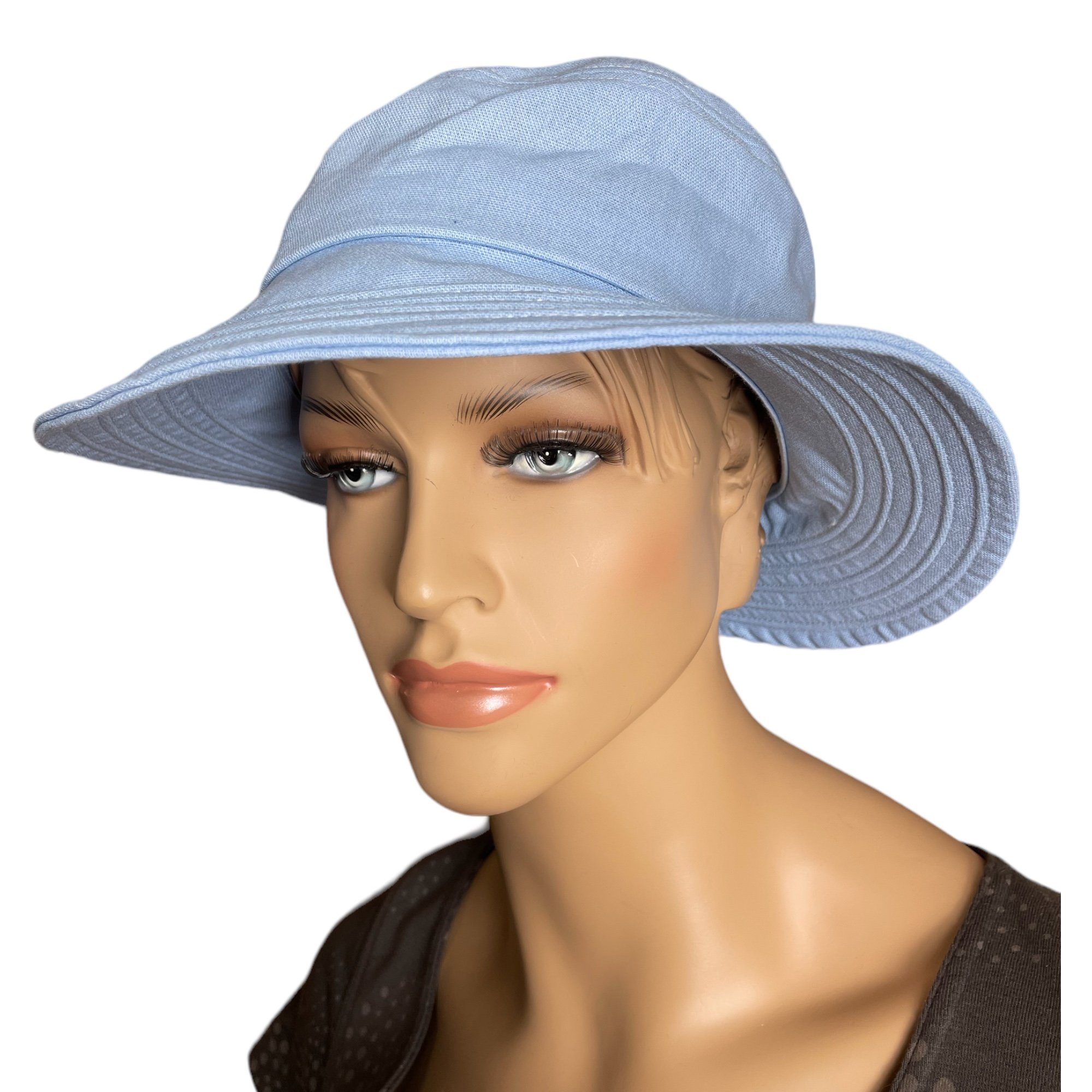 Taschen4life Sonnenhut Modischer Sommer Leinen Hut Bucket Hat, Größenverstellbar, unisex, Fischerhut hellblau