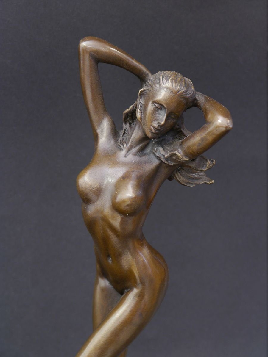 AFG Frauenakt edlem Marmorsockel Figur Erotische auf Dekoobjekt Bronze