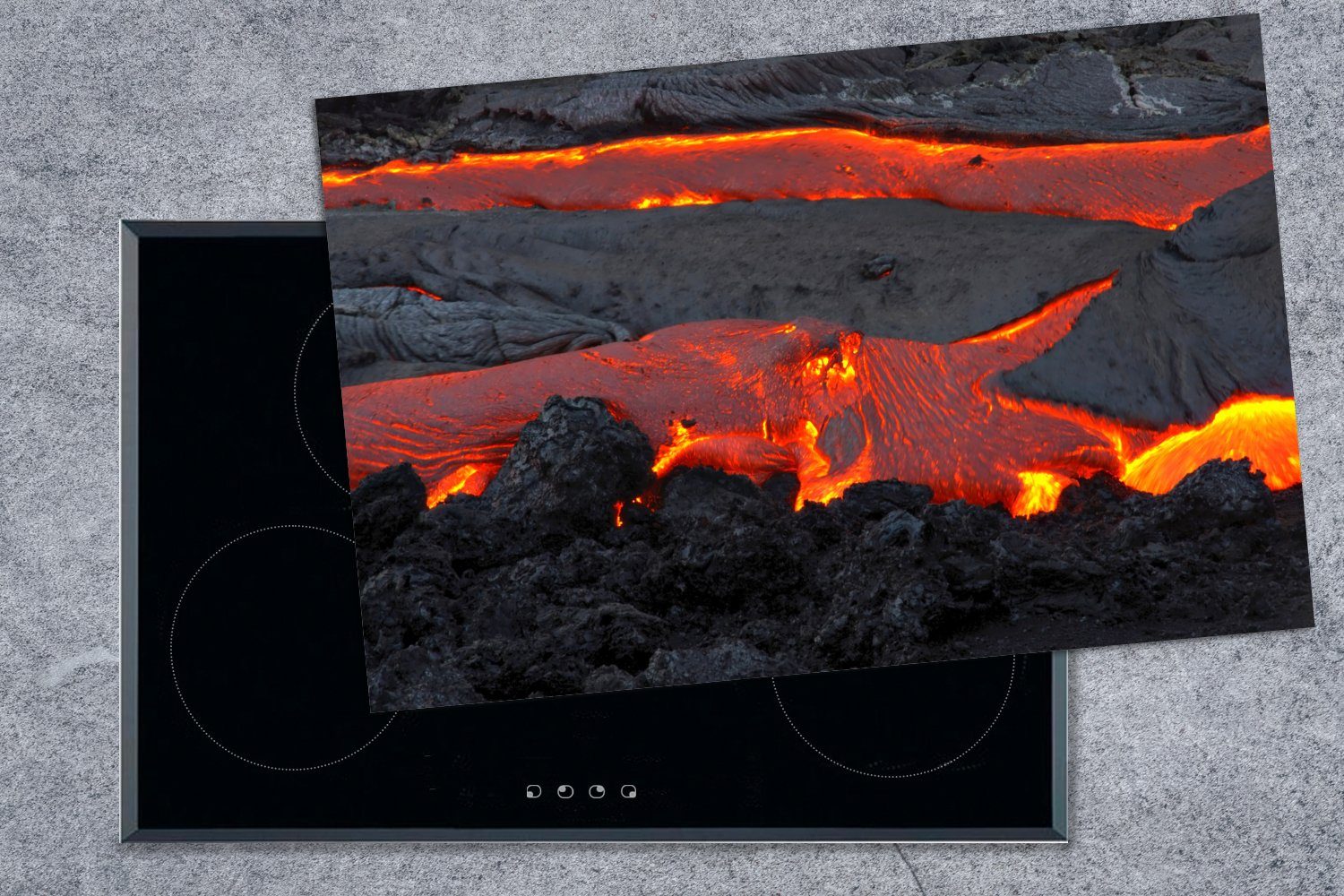 Herdblende-/Abdeckplatte Induktionskochfeld Lava, die Ceranfeldabdeckung cm, und tlg), Rote küche, Schutz Vinyl, für heiße MuchoWow (1 81x52