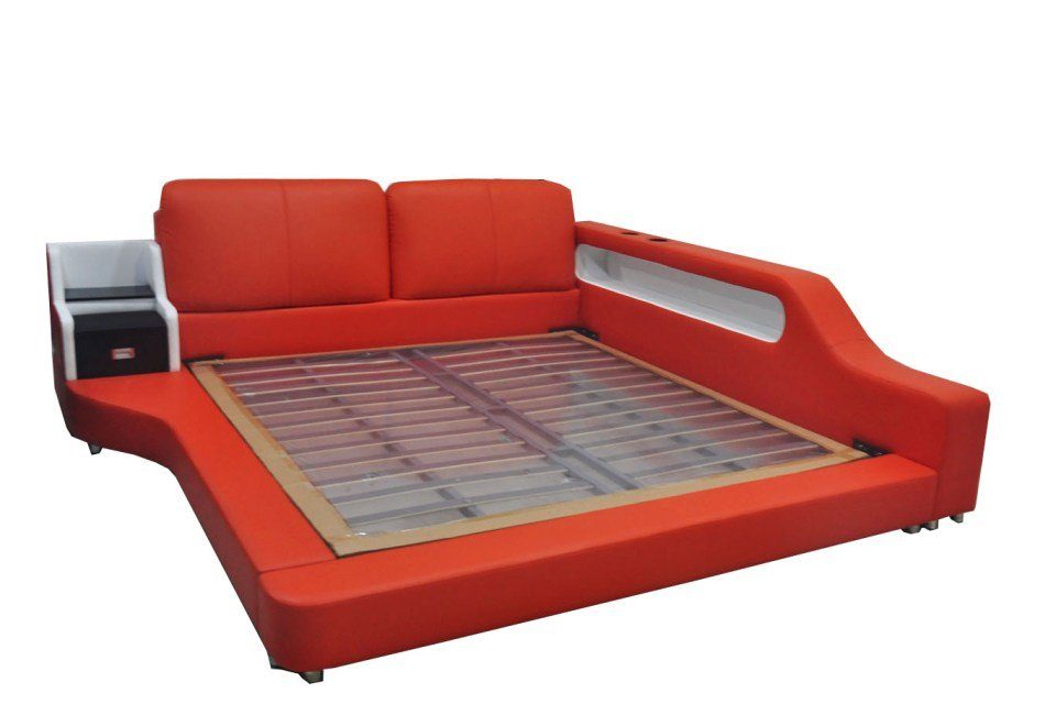 Luxus Polster Doppel Design Multifunktion Bett Bett Leder JVmoebel Betten Moderne Orange