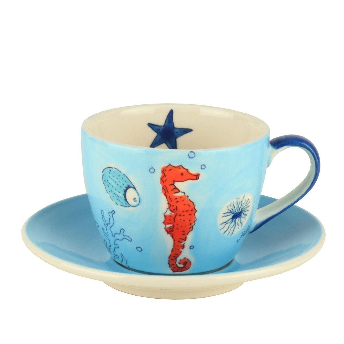 Mila Cappuccinotasse Mila Keramik Cappuccino-Tasse mit Untere Save the Ocean, Keramik