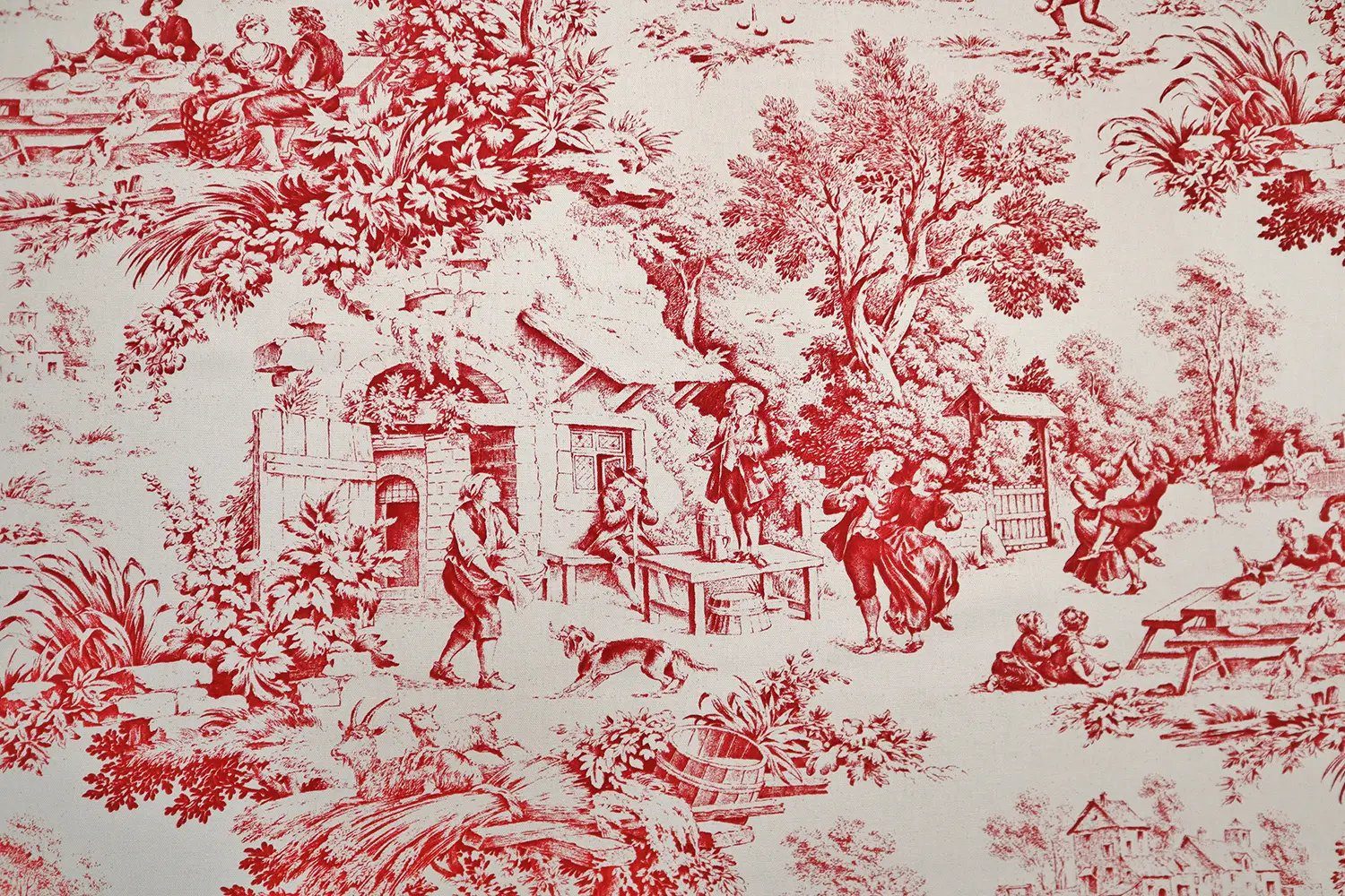 Stofferia Stoff Dekostoff Baumwolle Toile de Jouy Banquet Bordeauxrot, Meterware