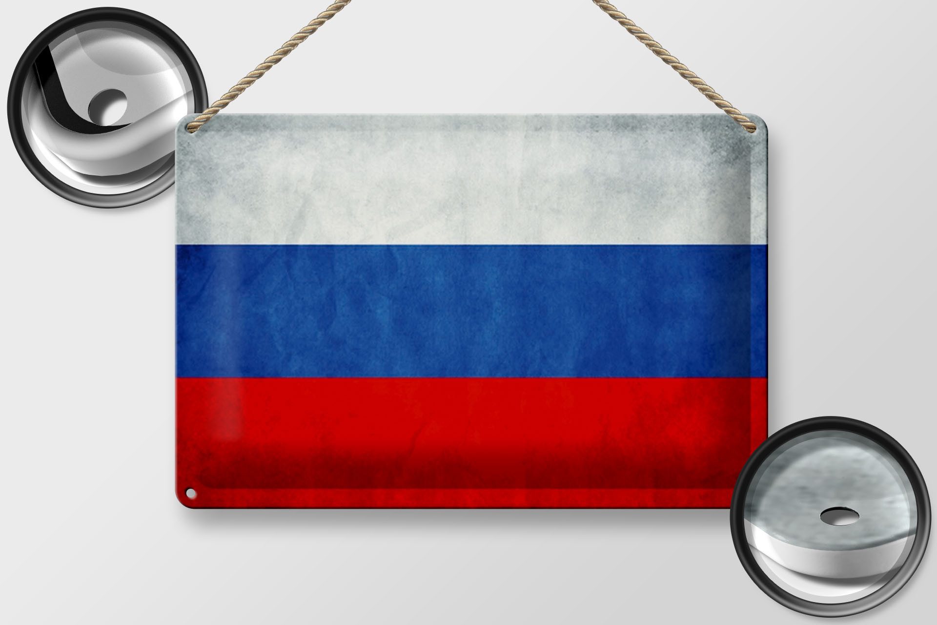 Femer GmbH Metallschild Flagge 30x20cm Russland Fahne Russia Flag, (1 St), gewölbte Oberfläche, abgerundete Ecken, umgeschlagene Kanten