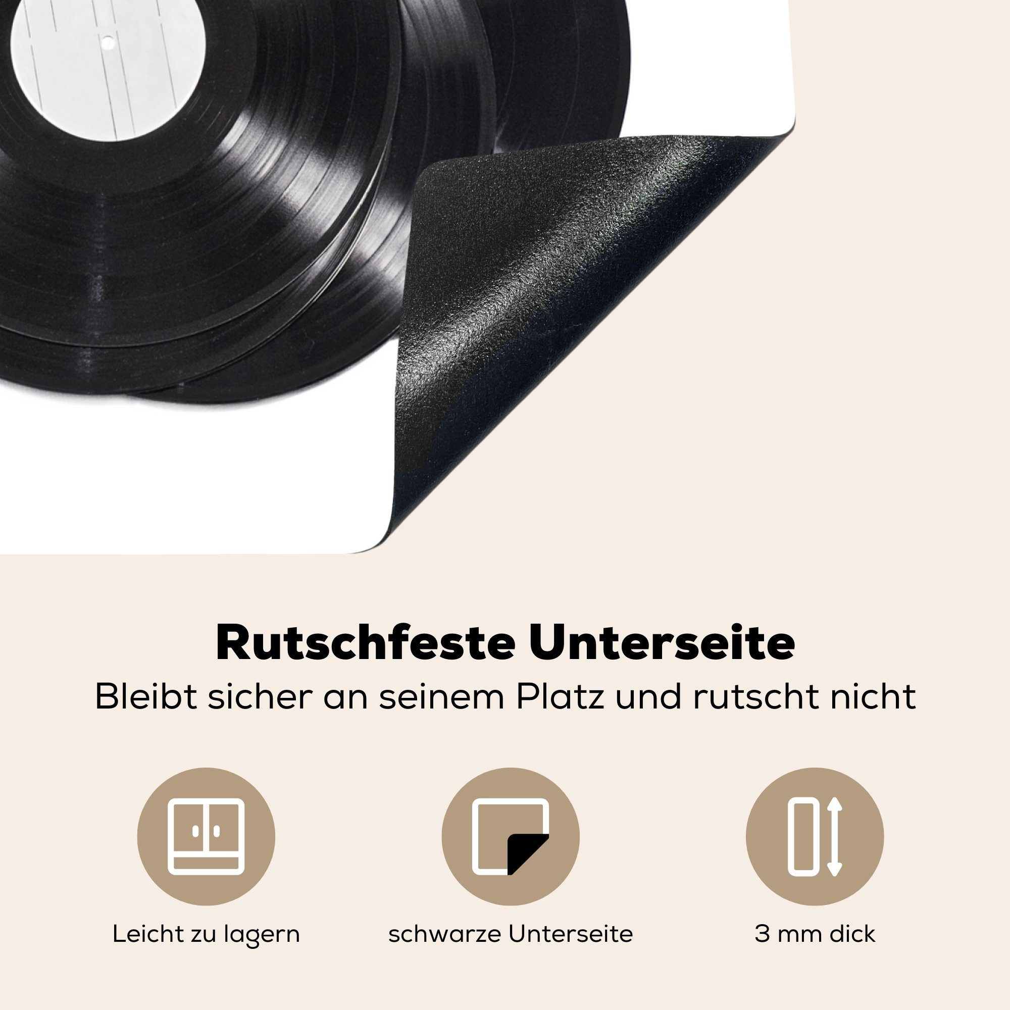 MuchoWow Herdblende-/Abdeckplatte Stapel von Vinyl-Schallplatten, Vinyl, tlg), nutzbar, 60x52 Arbeitsfläche Mobile (1 cm, Ceranfeldabdeckung