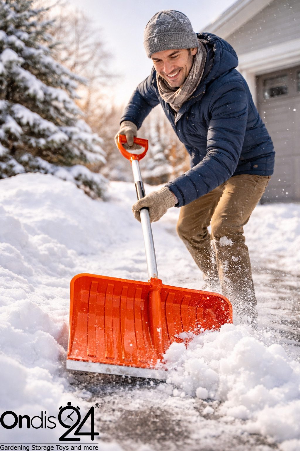 ONDIS24 Schneeschieber Schneeschaufel Schneeräumer aus Kunststoff mit Aluminiumstiel, 50 cm Arbeitsbreite, mit 100 cm langem Stiel, Ergonomische Schneeschaufel für Einfahrt, Gehweg & Hof