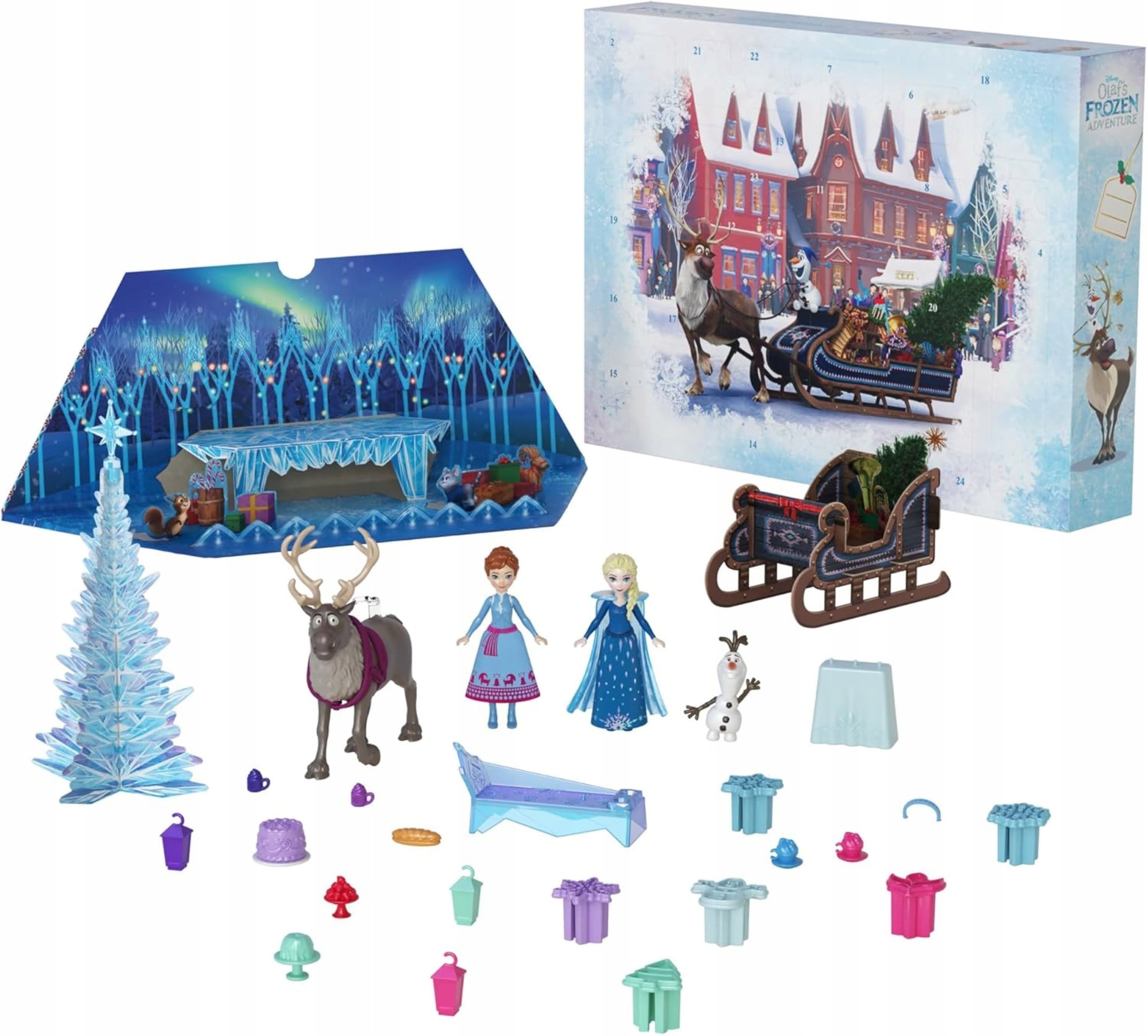 Festivalartikel Adventskalender Adventskalender DISNEY FROZEN – Anna & Elsa Puppen + Zubehör Kinder (1-tlg)