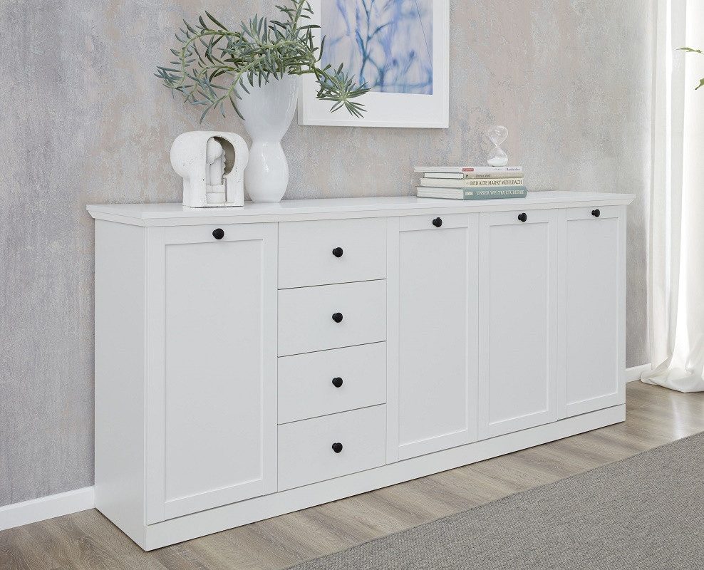 trendteam Sideboard Sideboard Kommode Baxter 195 cm, Landhausstil, weiß